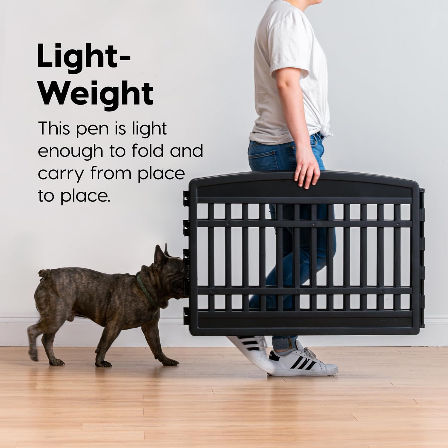 IRIS USA 4-Panel Dog Playpen, Pet Enclosure, Black | Pet Containment, Configurable Layout, Multi-Shape Setup, Custom Pen Configuration, Stable Non-Tip Base, Tool-Free Assembly