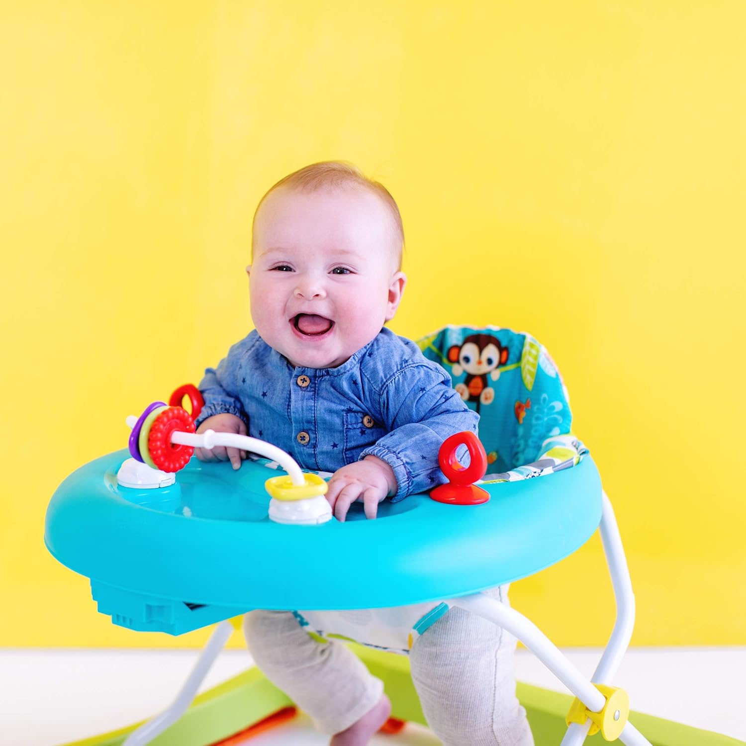 Bright Starts JuneBerry Walk-A-Bout Baby Walker and Entertainer, with Easy Fold Frame for Storage, Ages 6 Months +