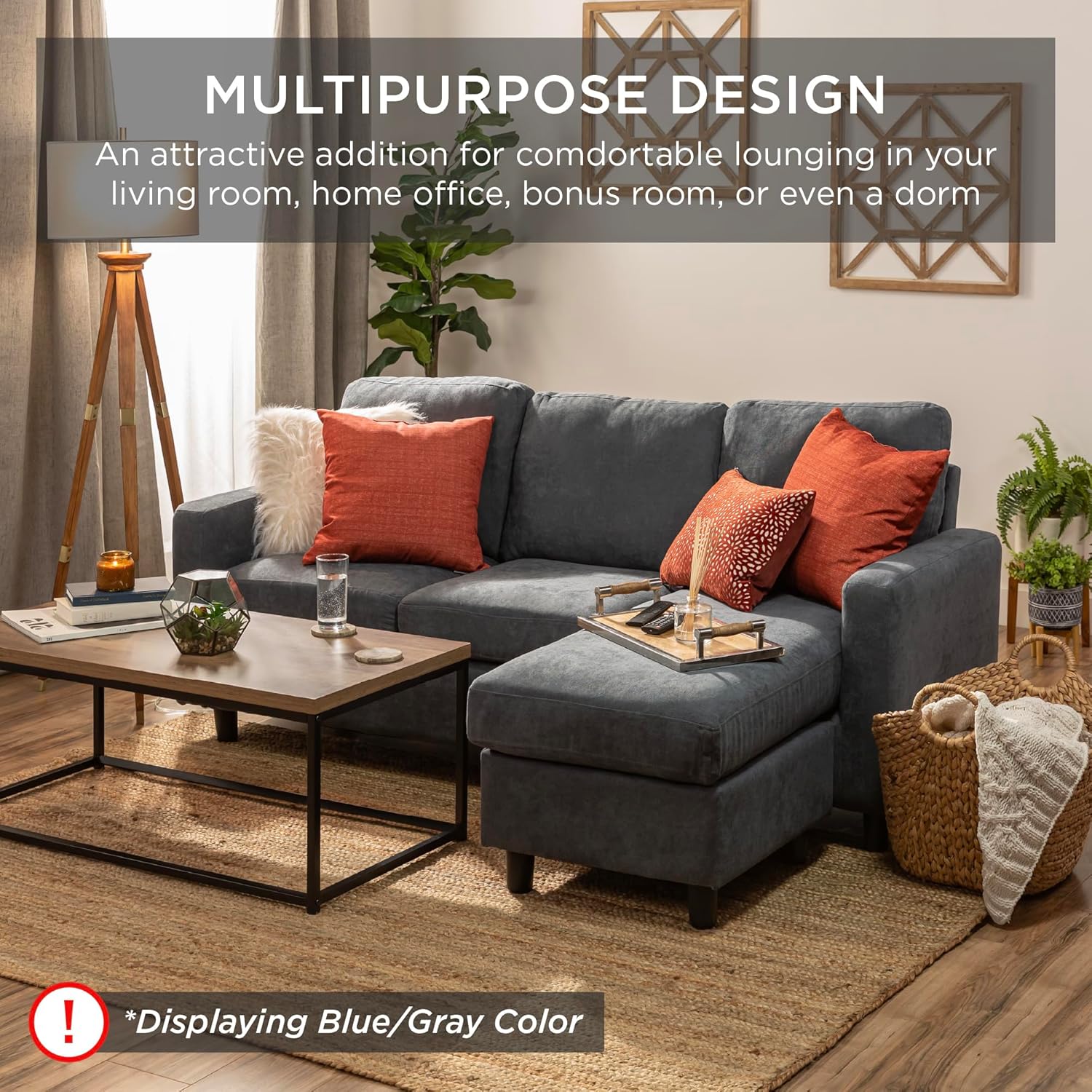 Best Choice Products Upholstered Sectional Sofa for Home, Apartment, Dorm, Bonus Room, Compact Spaces w/Chaise Lounge, 3-Seat, L-Shape Design