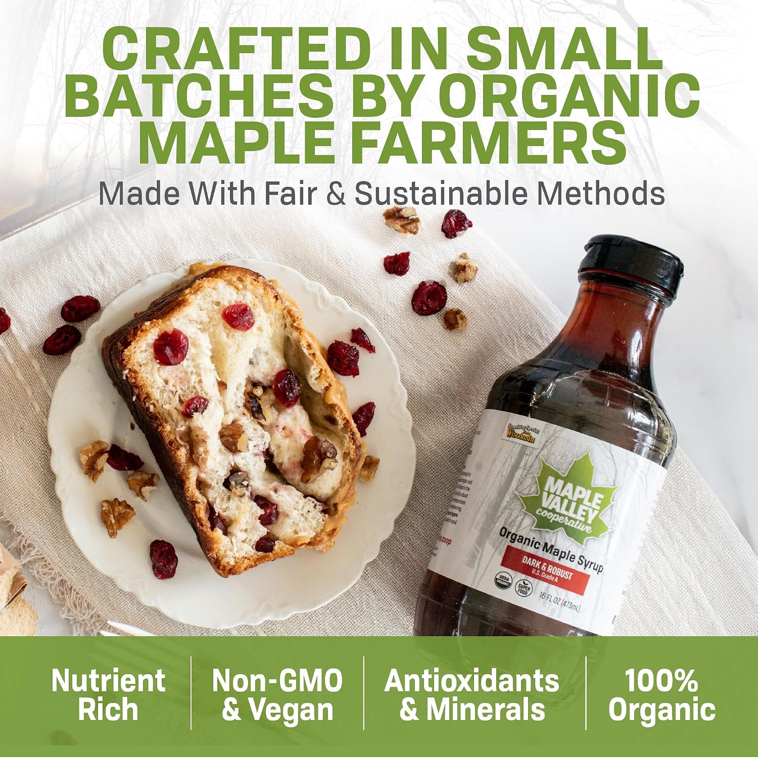 Maple Valley Organic Pure Maple Syrup, Dark & Robust, 32oz (Glass Bottle)​ | Naturally Sweetens Cooking, Baking, Coffee, Tea and Marinades; A Better Alternative to Refined Sugar and Table Syrup