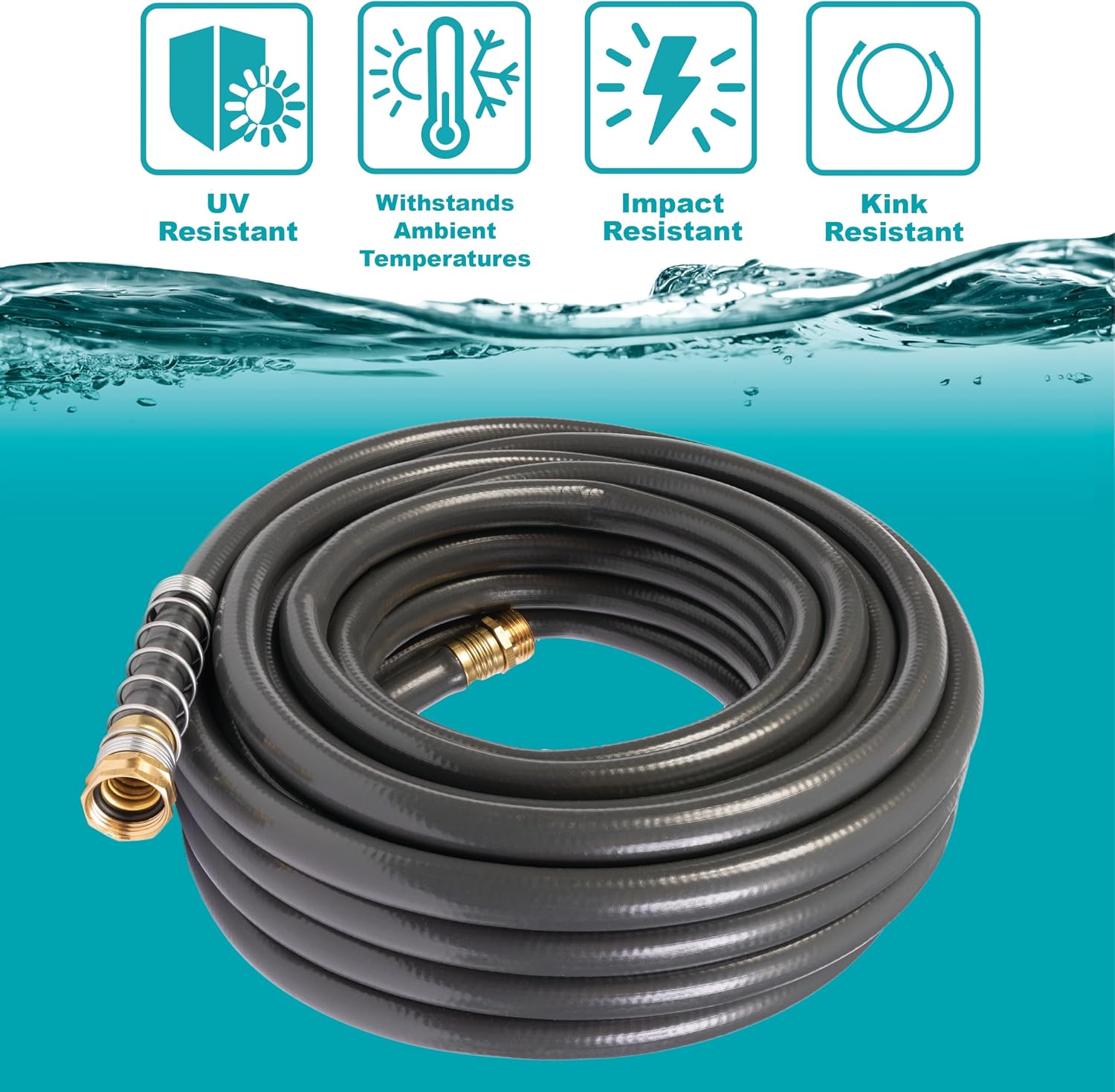 Gilmour Flexogen 5/8 in x 50 ft Garden Hose, Heavy Duty Water Hose, Flexible and Kink Resistant Outdoor Hose, Gray | 8-layer heavy duty build