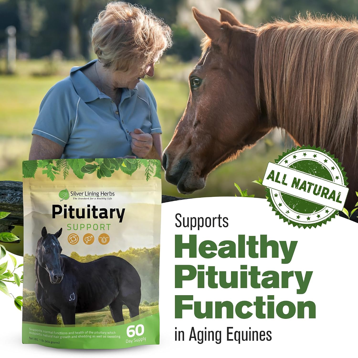 Horse Pituitary Gland Supplements - 1 lb | Pituitary Gland Supplements for Horses, Barberry, Burdock & Kelp, Shedding, Coat & Metabolism Support, 1 lb