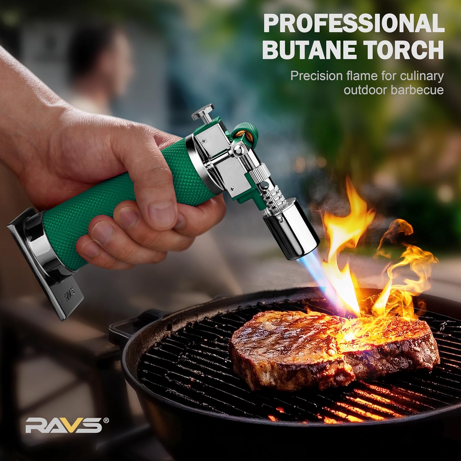 RAVS Butane Torch Lighter, Premium Metal Kitchen Torch with Adjustable Flame & Safety Buckle, Refillable Creme Brulee Torch for Baking, BBQ, DIY