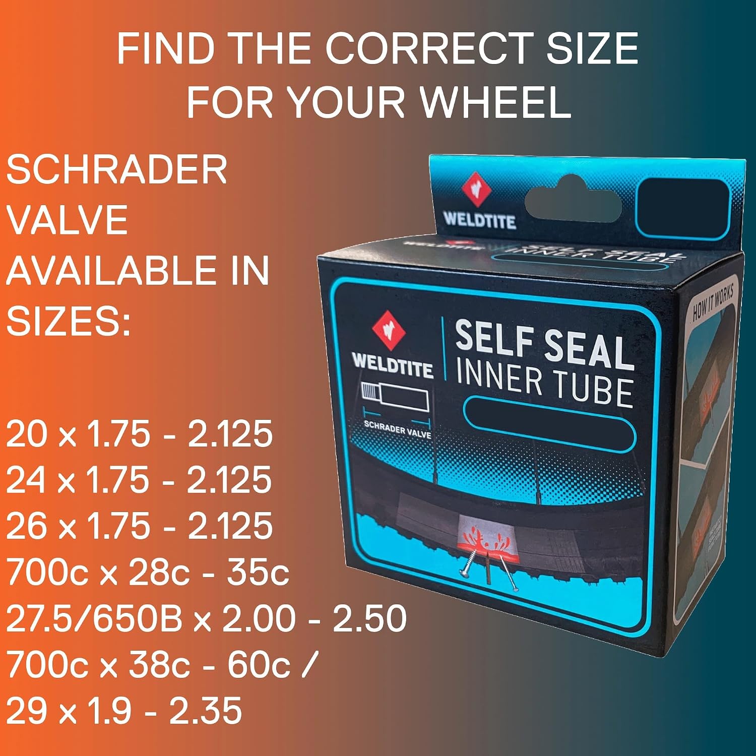 WELDTITE Self Sealing Bike Inner Tube, 27.5"/650B x 2.00-2.50 | Enhanced Durability, Schrader Valve
