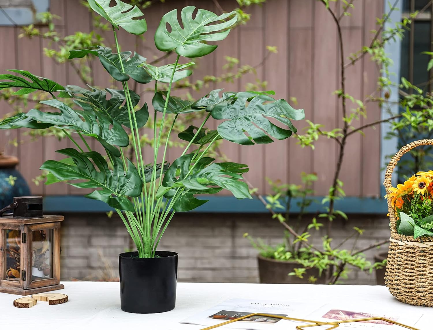Toopify 28" Fake Plants, Artificial Monstera in Black Pot for Office Decor