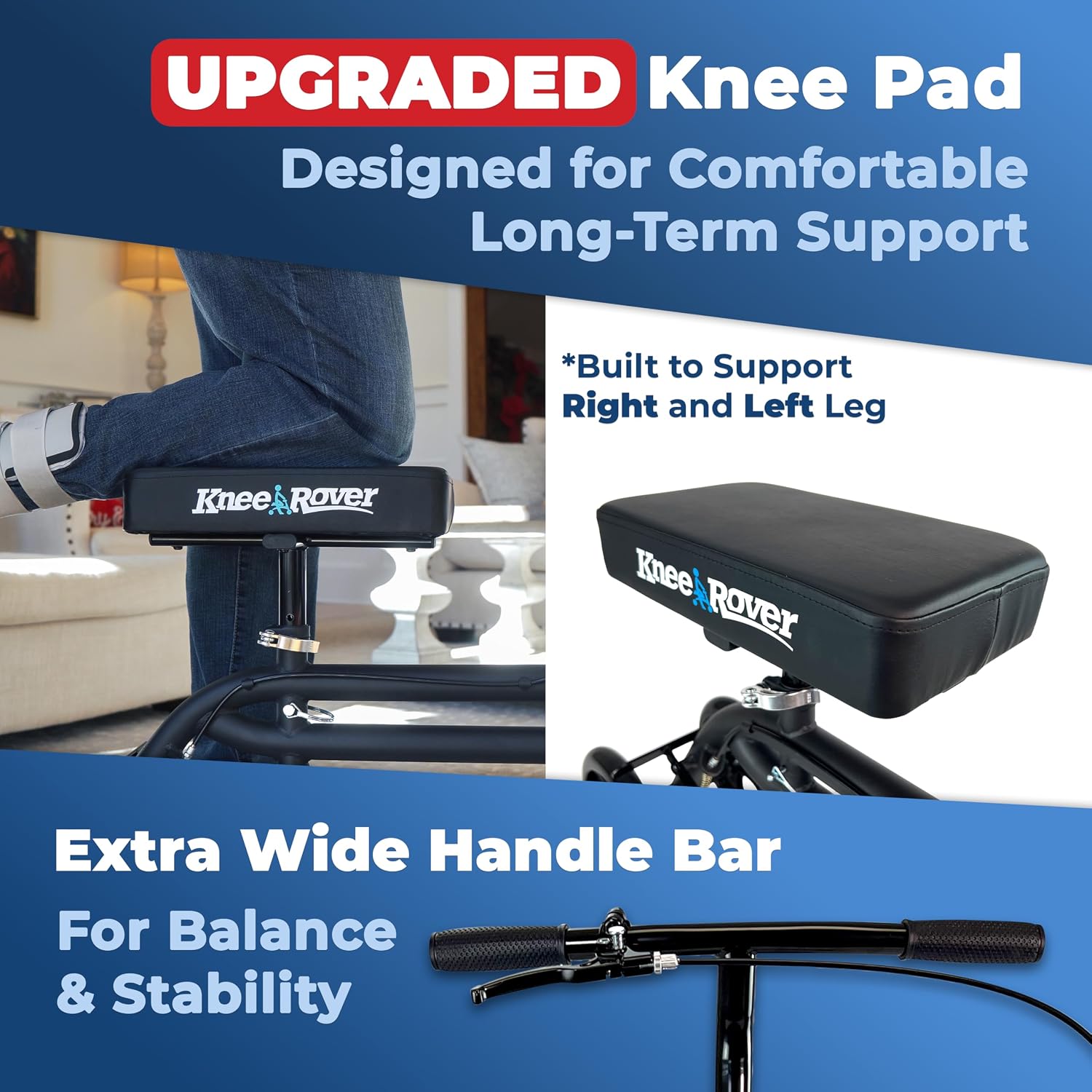 KneeRover Economy Steerable Knee Scooter – Foldable Mobility Aid & Knee Walker with Adjustable Handlebar and Comfortable Knee Pad for Adults (Black) | Knee Walker, For Adults, Foot Surgery & Broken Ankle, Foldable, Crutch Alternative
