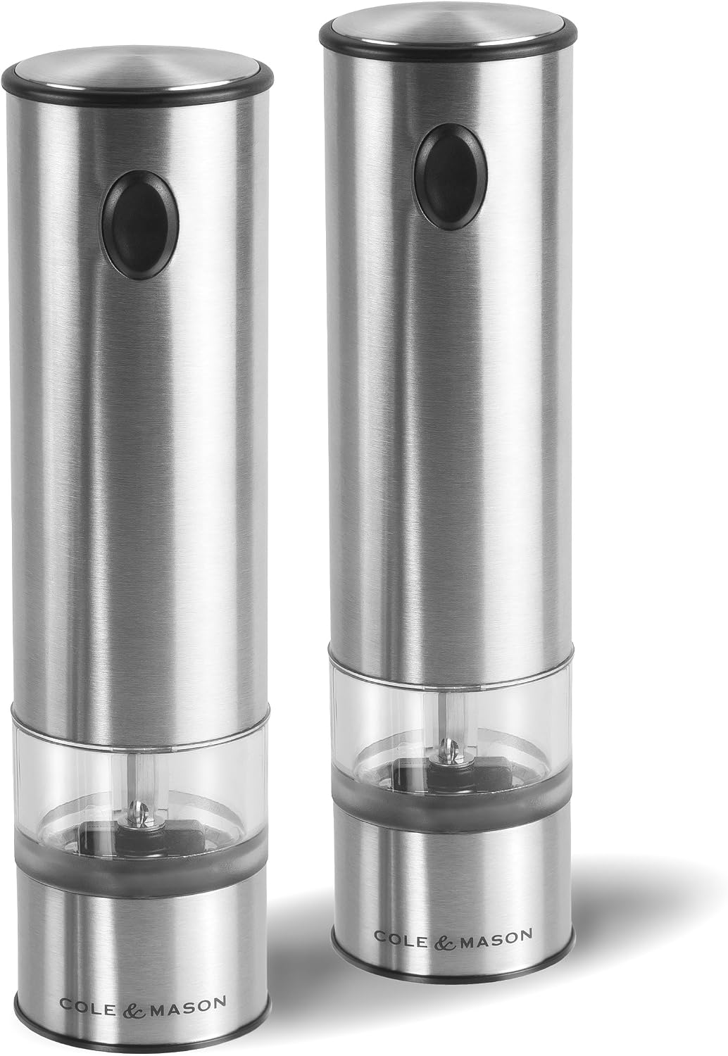 Cole & Mason H3004480 Battersea Salt and Pepper Mills | Electronic | Stainless Steel/Acrylic | 210mm | Gift Set | Includes 2 x Electric Salt and