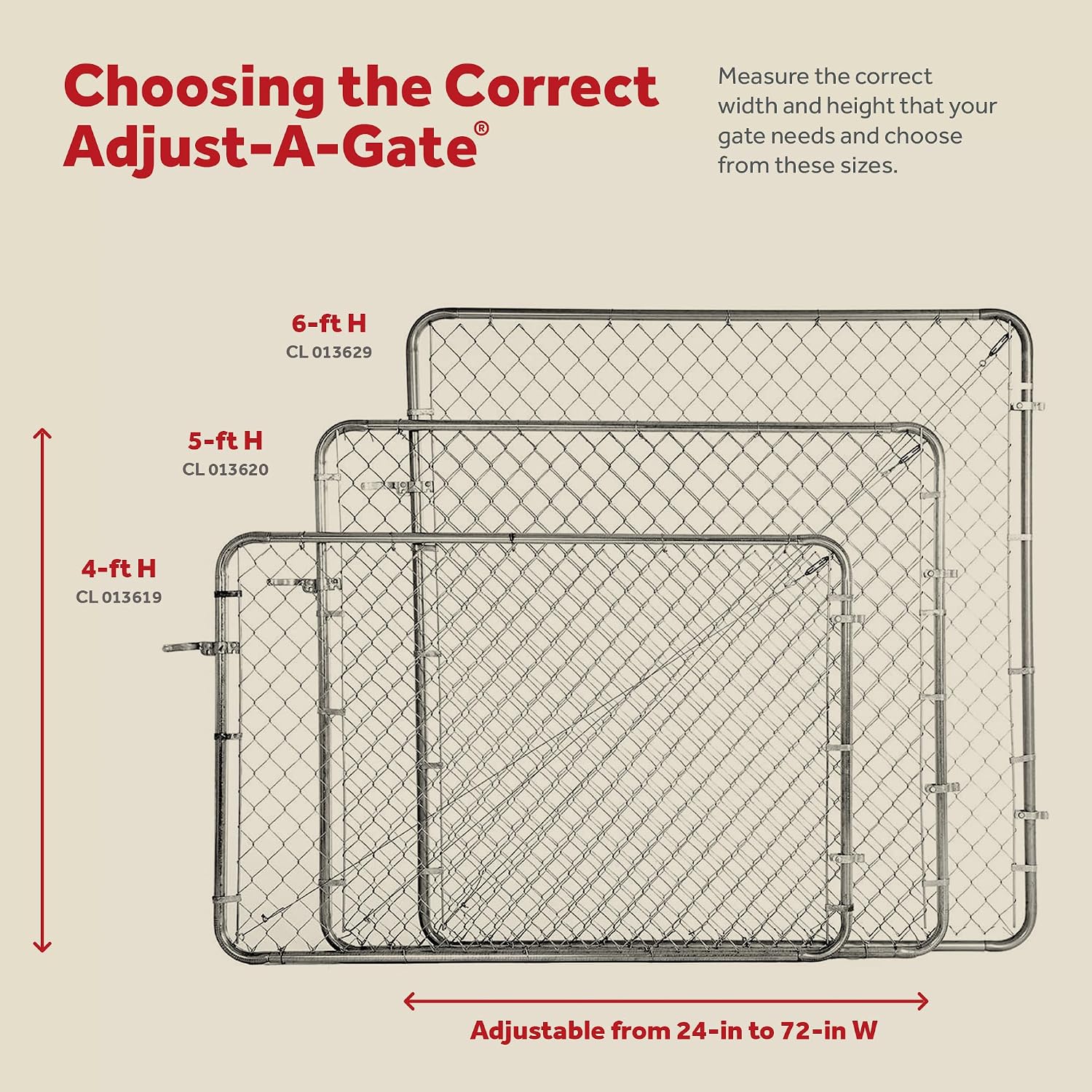 Adjust-A-Gate Chain Link Walk Gate Kit, Fits 24-72 in. Openings & Up to 4 ft., Round Corner Frame, Gray - Heavy-Duty Outdoor Reinforcement & Accessories for Gates and Fences