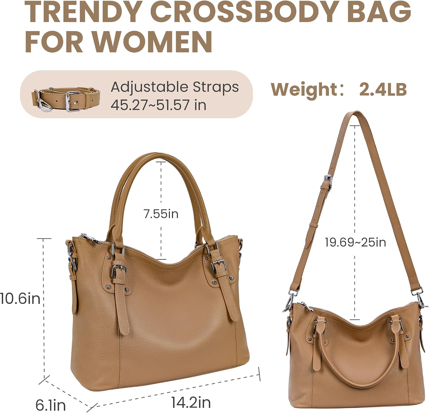 HESHE Leather Purses and Handbag for Women Shoulder Bag Tote Top Handle Bag | Genuine Designer Large Capcity Hobo Crossbody Satchel Travel Work Ladies Zippered Ladies Daily Bag Adjustable Long Strap