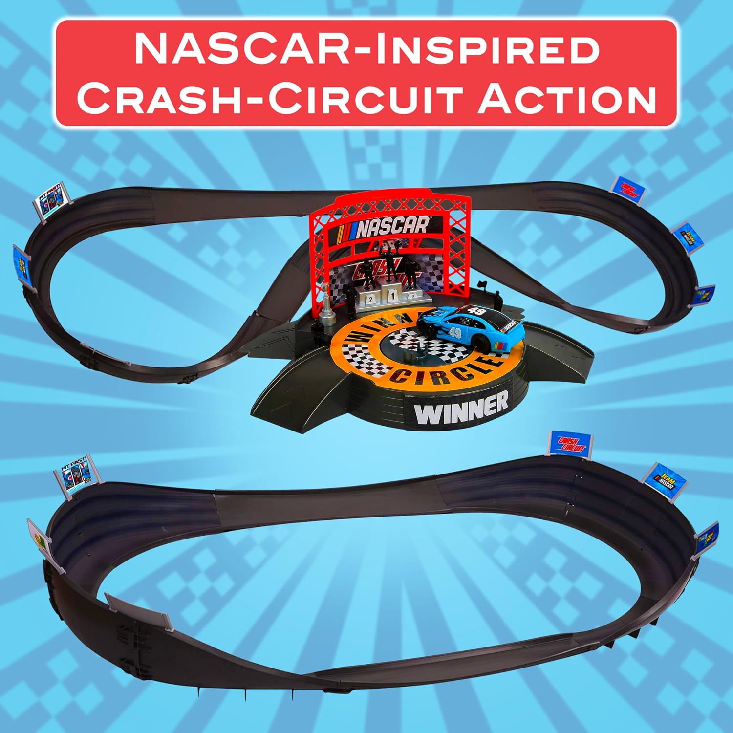 Slot Car Race Track Sets | NASCAR Crash Circuit Short Track | 2 Electric Powered Cars with Flash Chargers | Race Tracks for Kids Ages 4-8 | Car