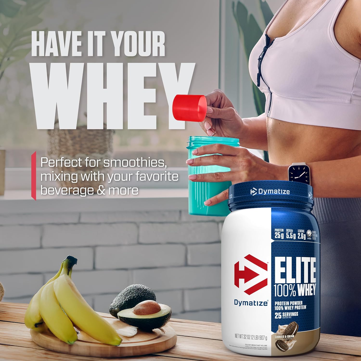 Dymatize Elite 100% Whey Protein Powder, L-Leucine, Quick Absorbing & Fast Digesting for Optimal Muscle Recovery, Gourmet Vanilla, 32 Oz