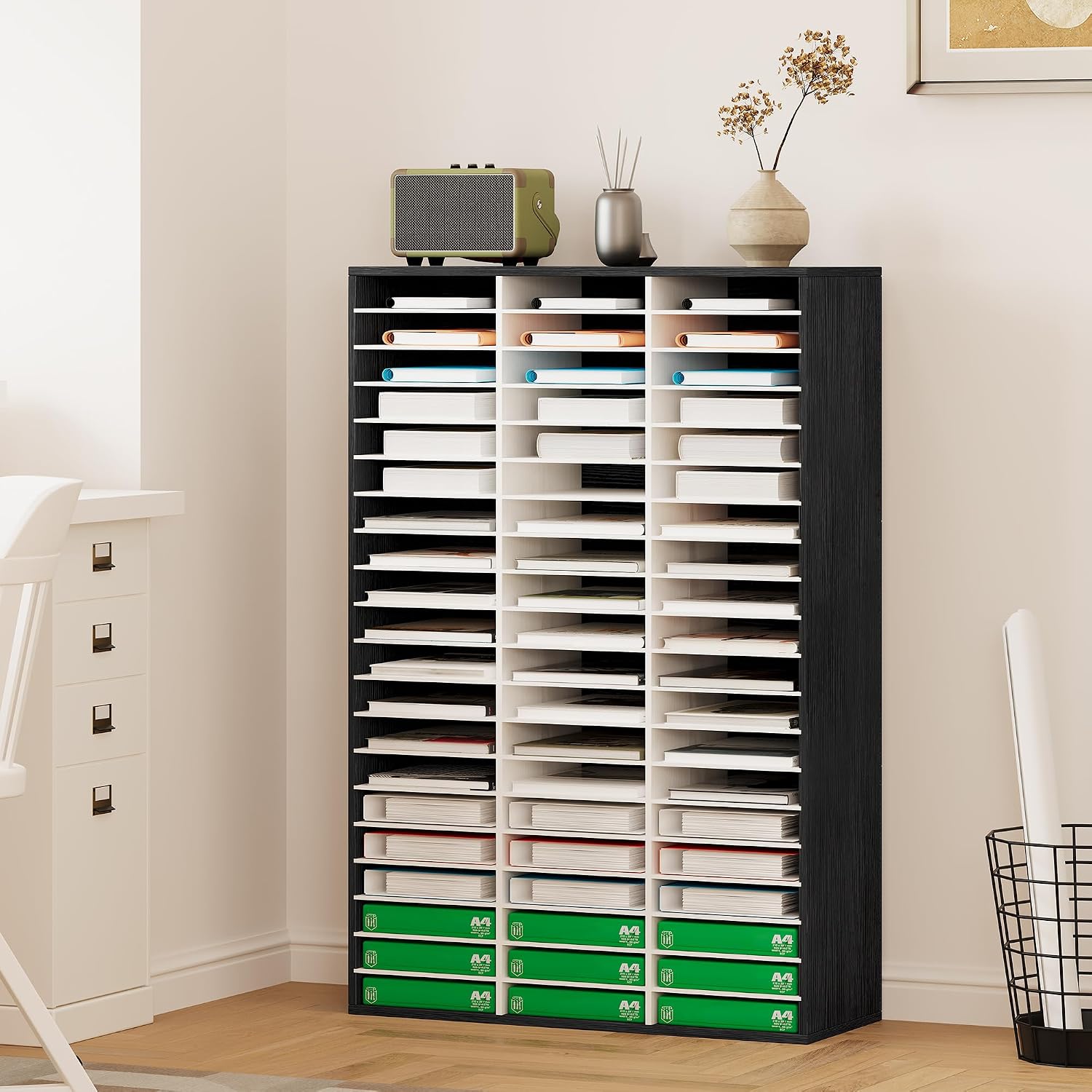 EasyPAG 12 Compartments Wooden Literature Organizer with Adjustable Shelves, 6000 Sheets Capacity Paper Organizer