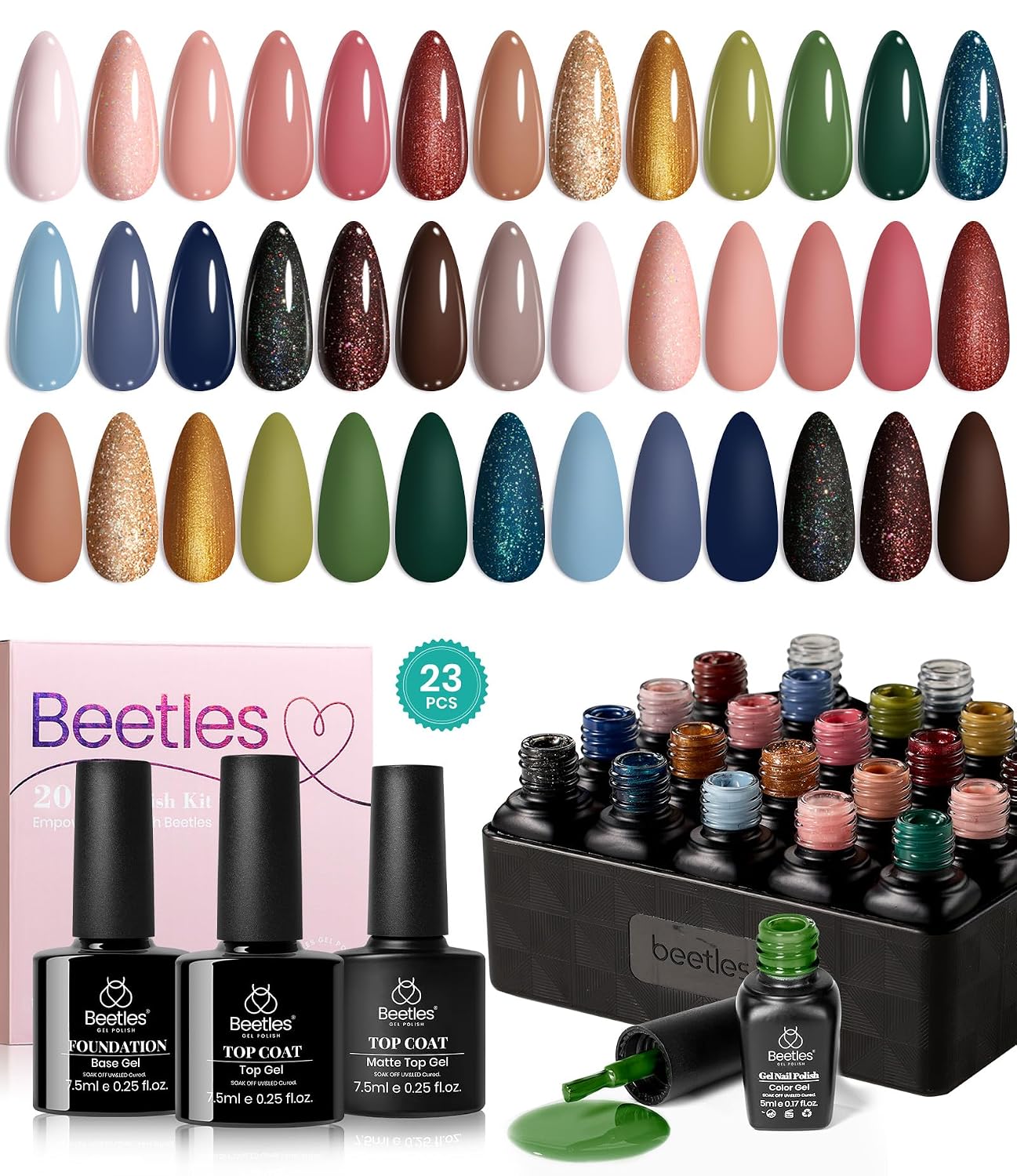 Beetles Gel Nail Polish Set with Base Glossy Matte Top Coat Macaron Gel