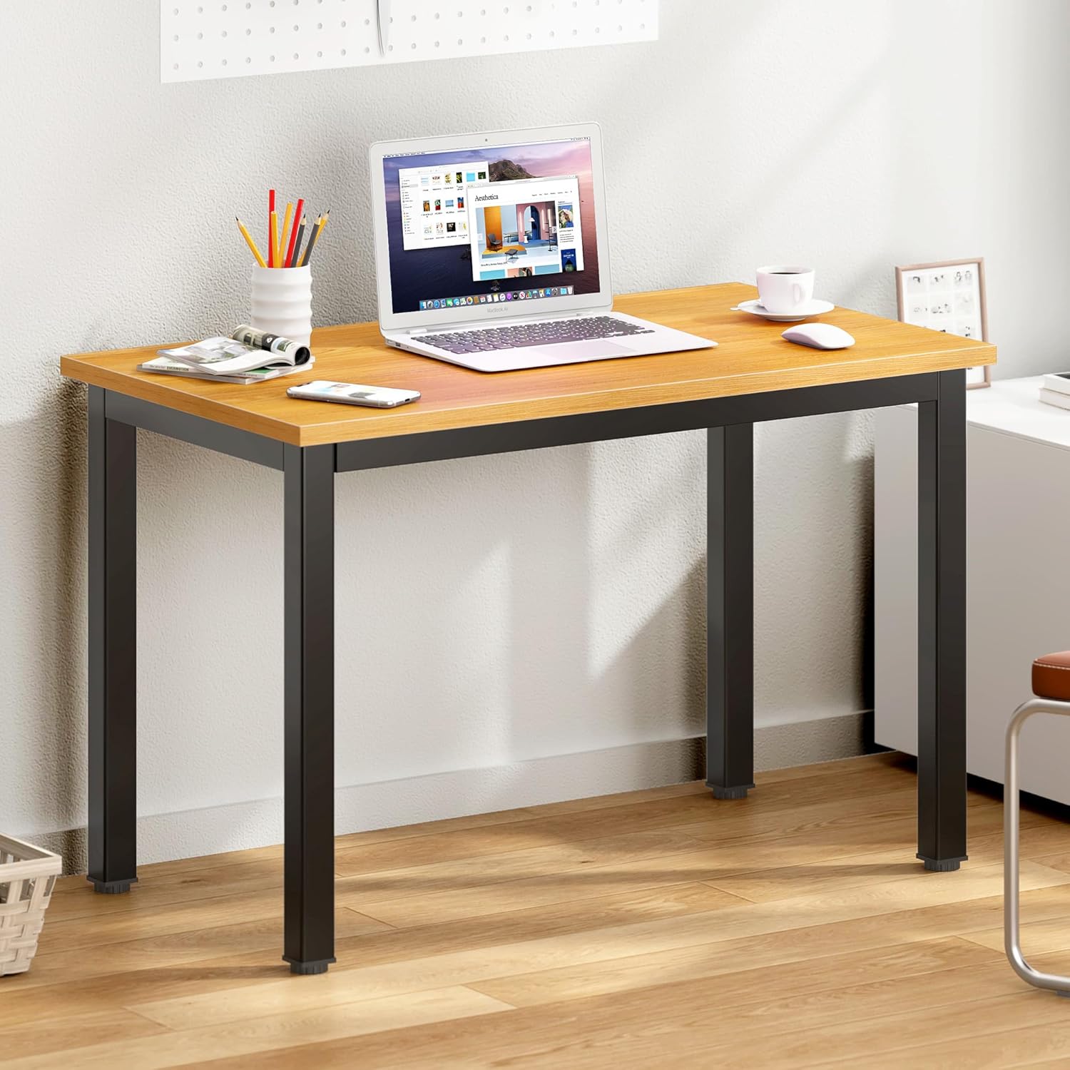 DlandHome 47 inches Medium Computer Desk for Bedroom, Retro