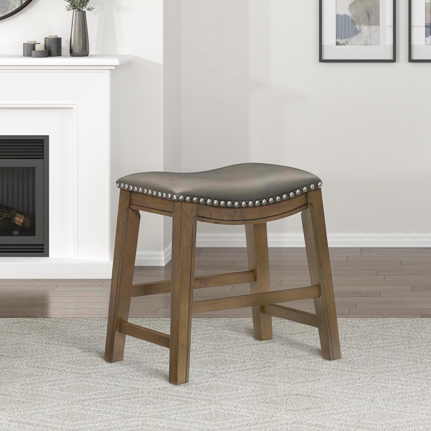 Lexicon Ordway Solid Wood Counter Height Stool - Saddle Kitchen Stool Counter Height Stools for Dining, Armless Chair Seating Options, Perfect for Casual Entertaining Spaces, 25" SH, Black