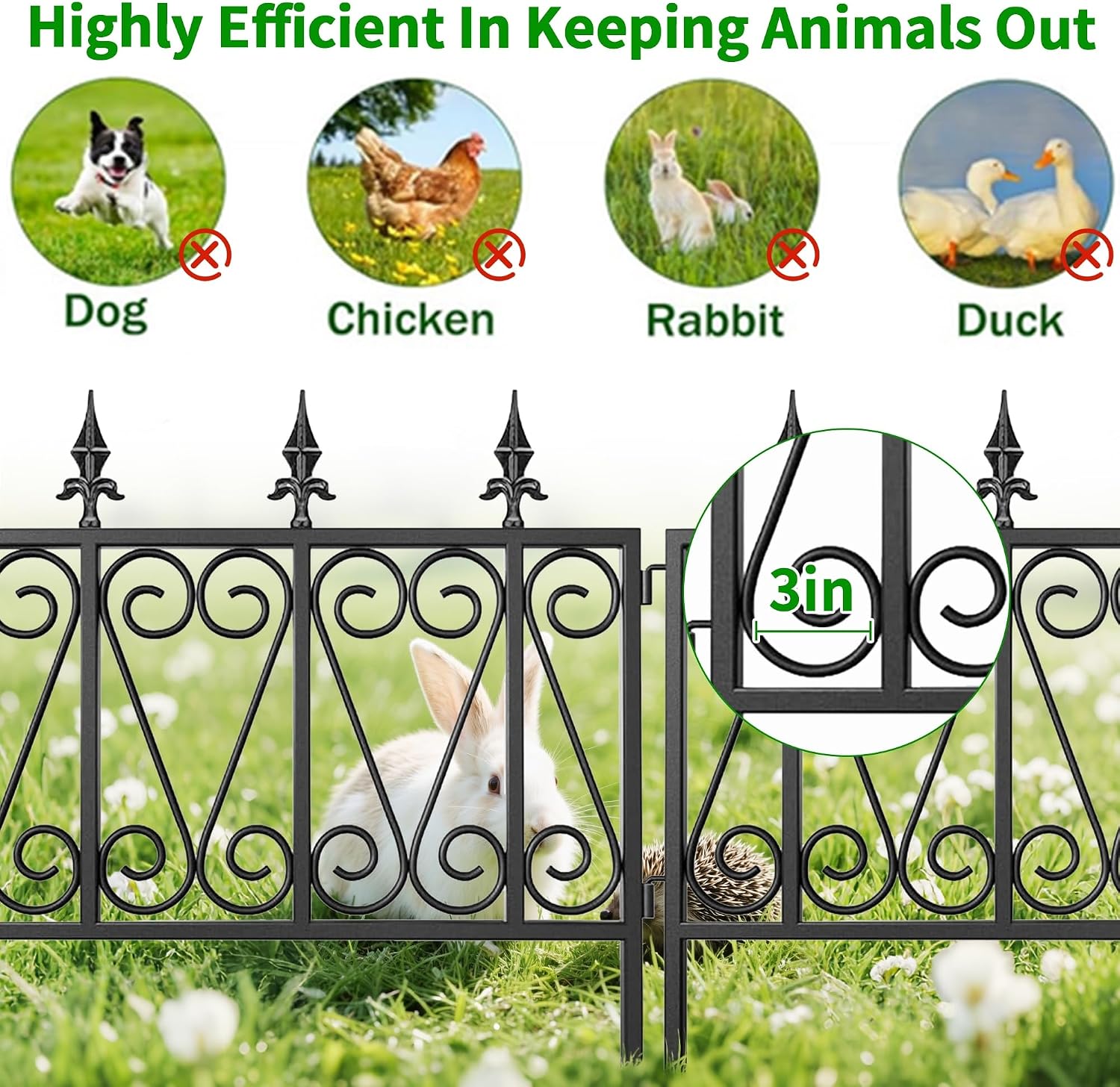 AMAGABELI GARDEN & HOME 5 Panels 32in(H)×10ft(L) Decorative Garden Fences and Borders for Dogs No Dig Rustproof Metal Fence Panels Garden Edging Border Animal Barrier Fencing for Flower Beds Black