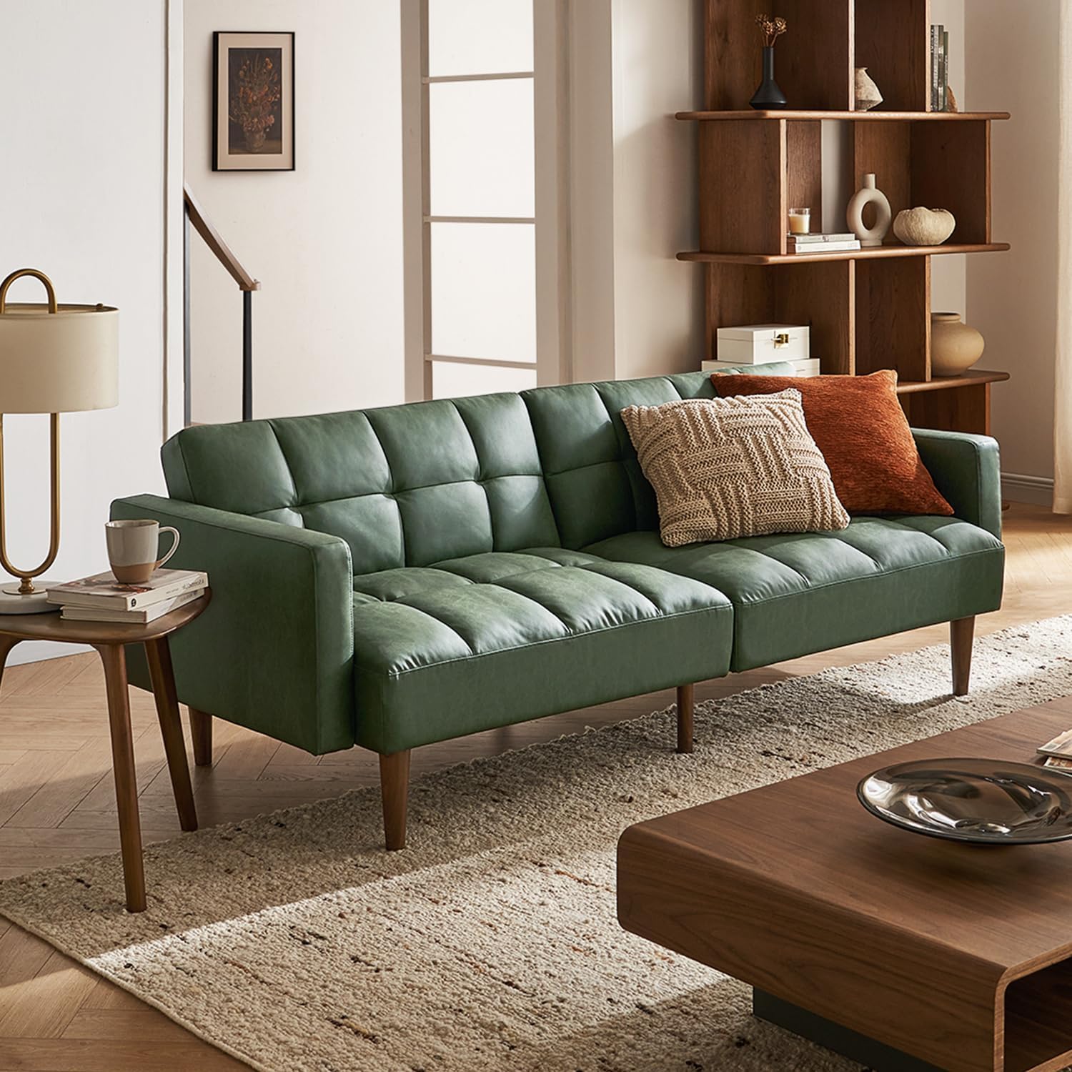 mopio 76.4" Futon Sofa Bed Chevron Styled, Sleeper Couch (Old Rosa Velvet)