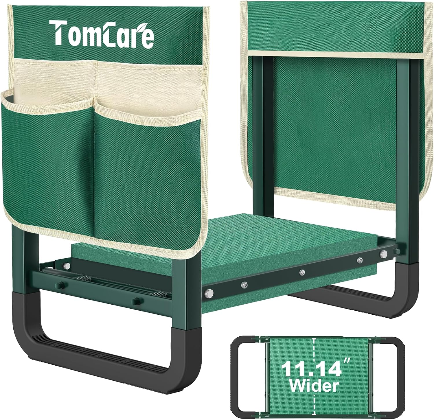 TomCare Garden Kneeler and Seat, 11.12" Kneeling Pad Sturdy Garden Bench | Heavy Duty Garden Stool, 450 lbs Load Capacity, 2 Tool Pouches, Foldable Design, Gardening Gift for Women, Men and Gardeners