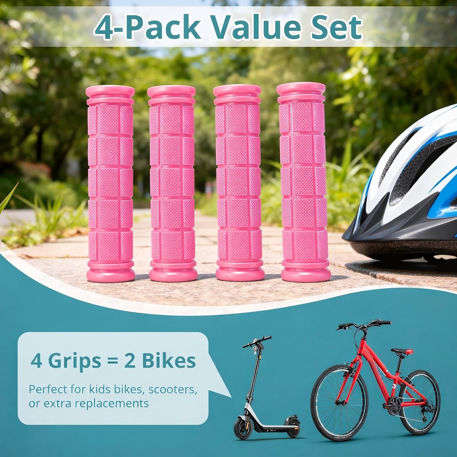 CHUNZEXI 4 PCS Bike Handlebar Grips, Rubber Bicycle Bar Grips Replacement, Non-Slip Handle Grips for Kids Bikes, Scooters, BMX