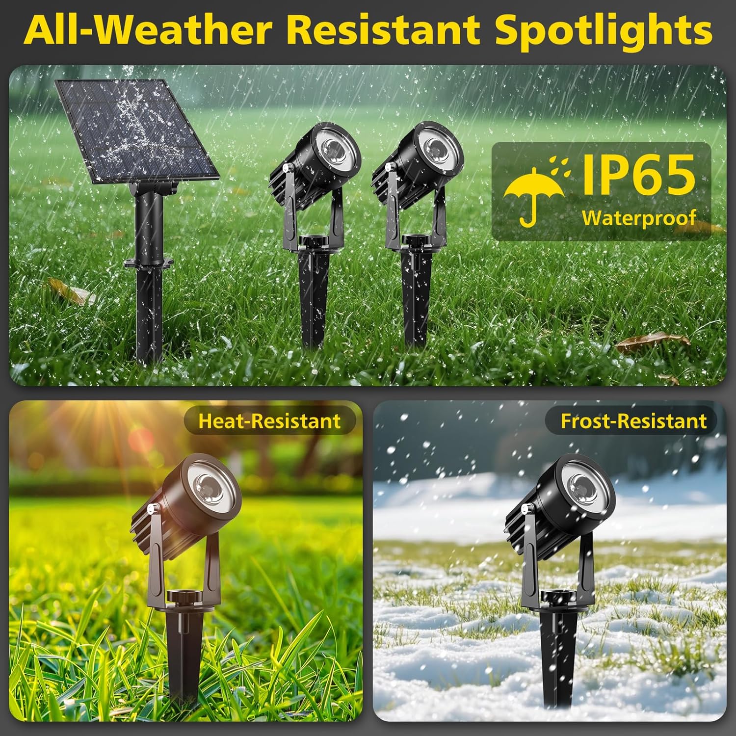 T-SUN Solar Spot Lights Outdoor, Dual Head Solar Spotlights, Cool White | IP65 Waterproof, 2 Brightness Modes, Dusk to Dawn Solar Uplights for Garden, Yard, Pathway, Patio, Lawn