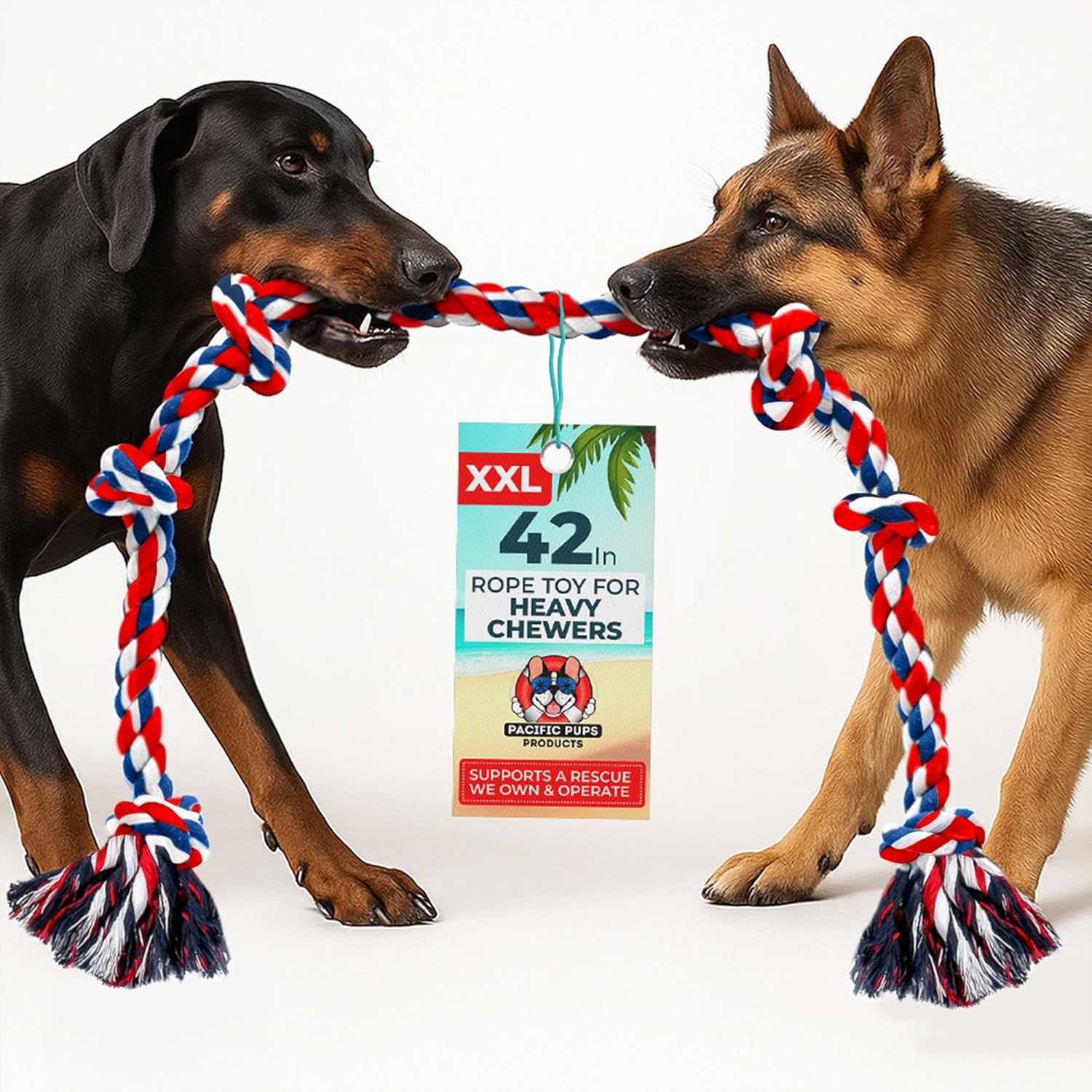 Pacific Pups Products Giant Dog Rope Toy, 42 Inch Tug of War Rope, Green