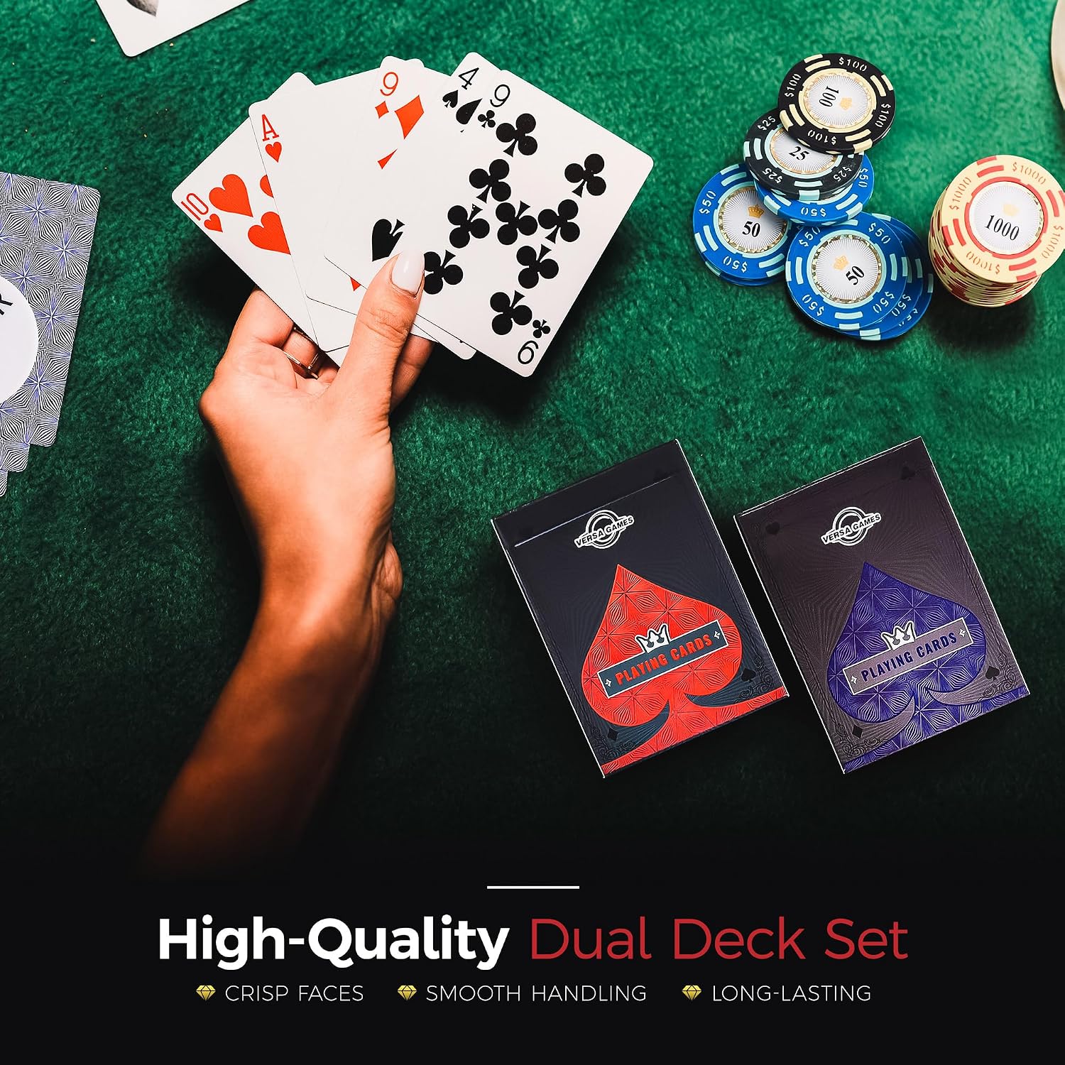 Versa Games Poker Chips - Clay Poker Chips Set - 13.5g 500 Piece Crown Casino Poker Set with Numbers Denomination - Upgraded Poker Set Case