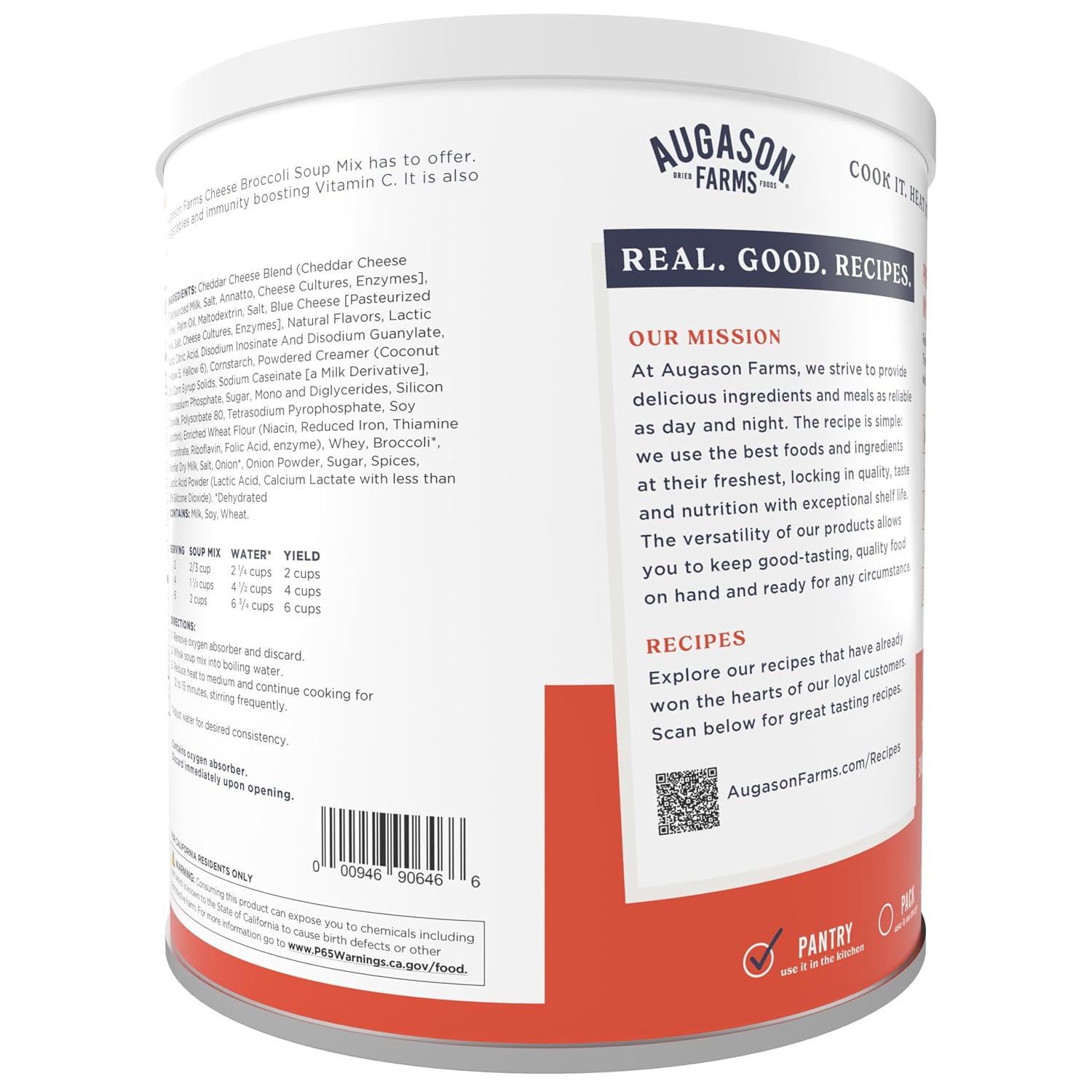 Cheesy Broccoli Soup Mix Emergency Food Supply, 38 Servings, 10 Year Shelf Life, Good Source of Vitamin A & C - Dehydrated Meals, Resealable Can, Survival Food Camping Essentials, Just Add Water | Emergency Food Supply, Everyday Meals, 38 Servings