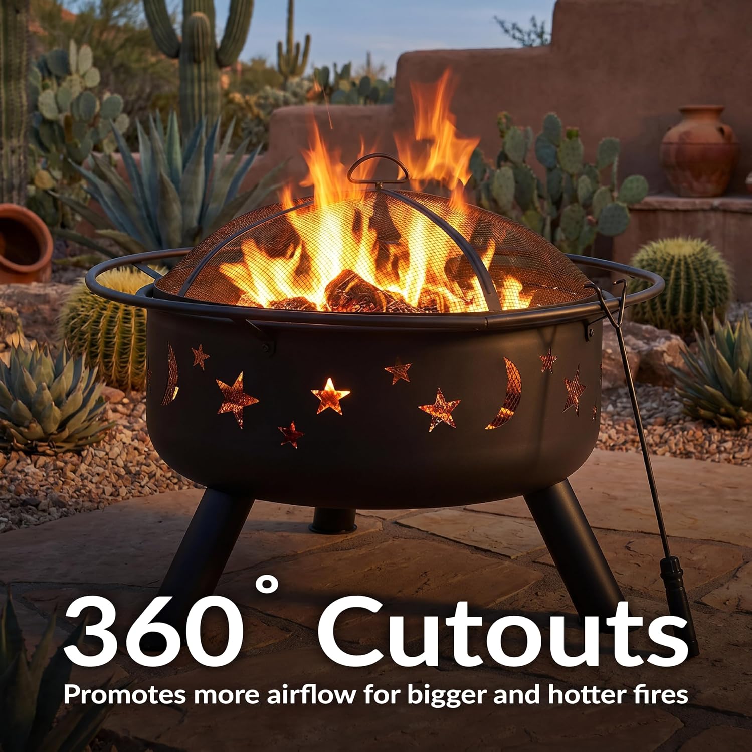 Sunnydaze Cosmic 30" Fire Pit with Cooking Grate for Outside, Wood Burning | Bronze, Heavy Duty Steel Metal, Includes Spark Screen & Poker, Round Outside Firepit for Patio, Deck, Backyard BBQ, Bonfire