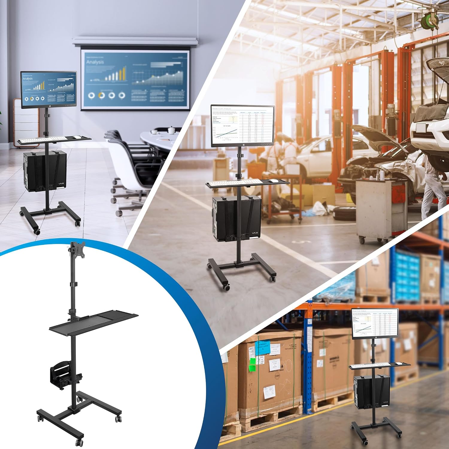 Mount-It! Rolling Computer Cart on Wheels, Mobile Desk Workstation with Monitor Mount for up to 32" Screen, Full Keyboard Tray