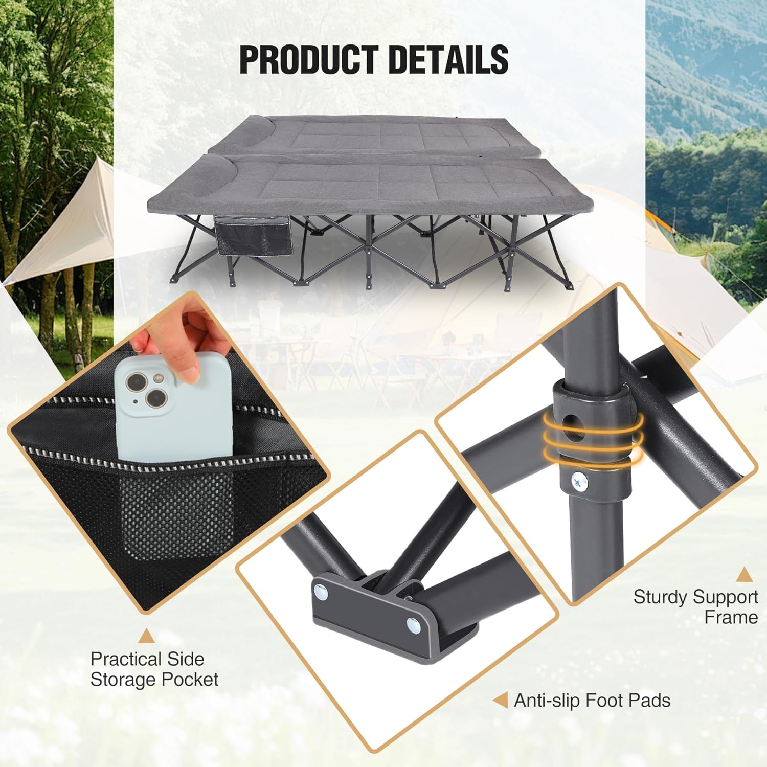 REDCAMP Oversized Camping Cots for Adults 500lbs, 33.5'' Extra Wide Tall Sleeping Cots Heavy Duty, XL Cots Portable for Outdoor Indoor Office