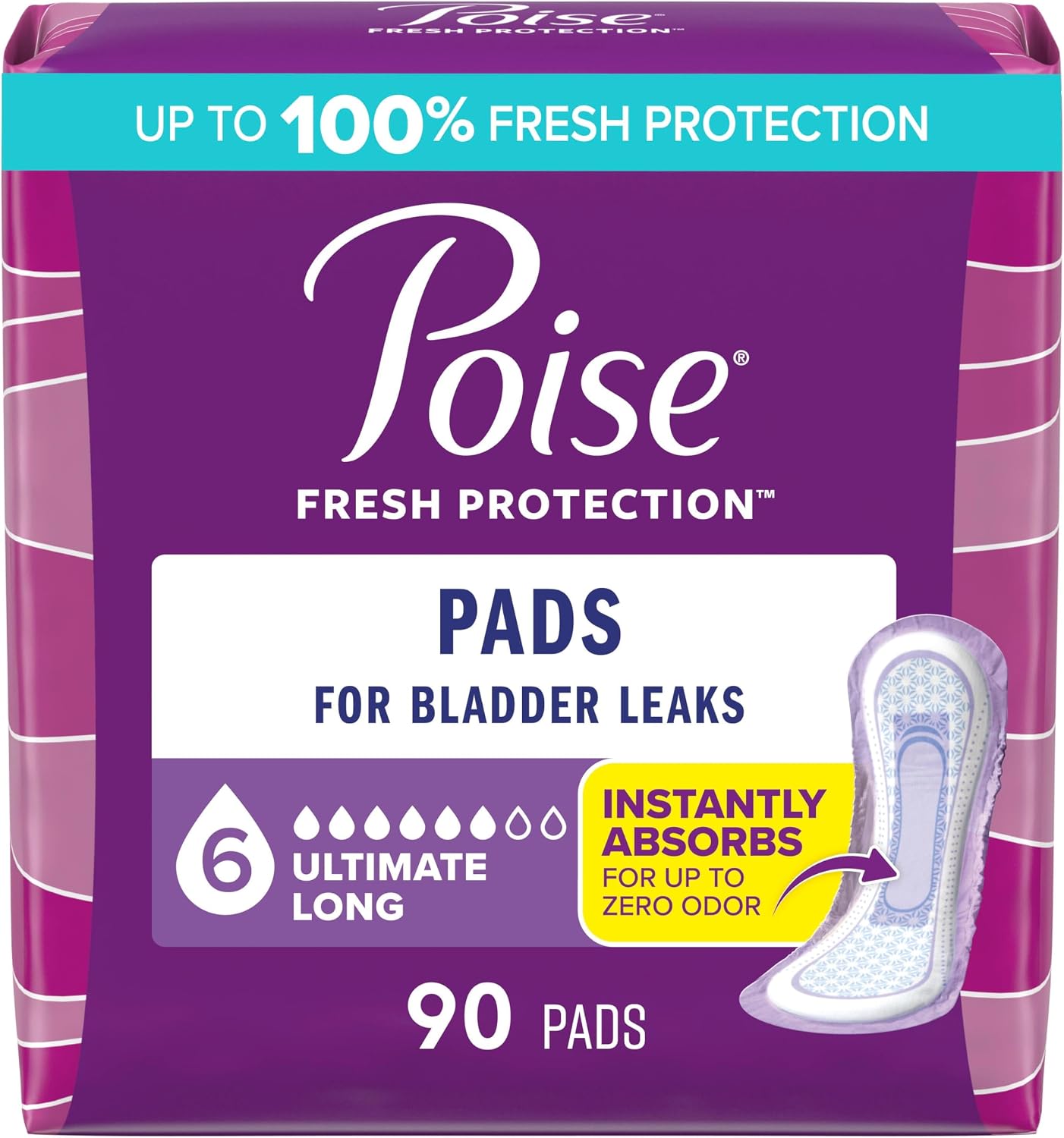 Poise Incontinence & Postpartum Pads for Bladder Leaks, 6 Drop Ultimate Absorbency, Regular Length, 112 Count, Packaging May Vary