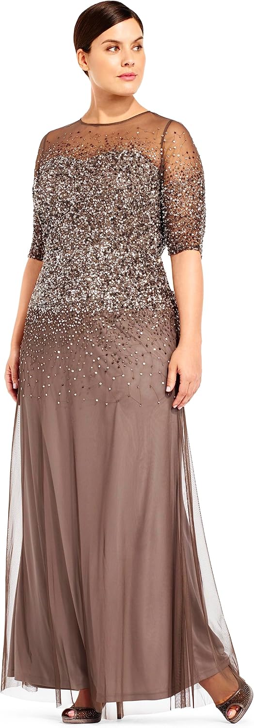 Adrianna Papell Women's Plus-Size Beaded Illusion Gown