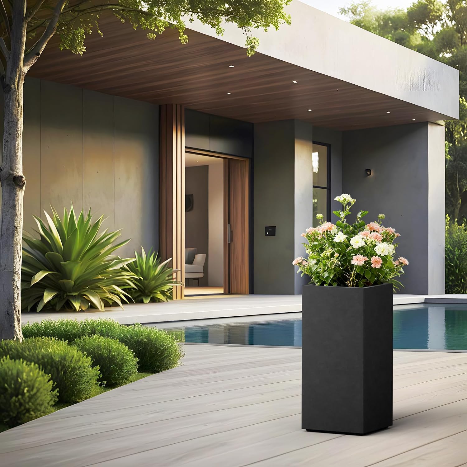 Kante Accent Column Square Pale Gray Concrete Planter 23.6" H, Outdoor