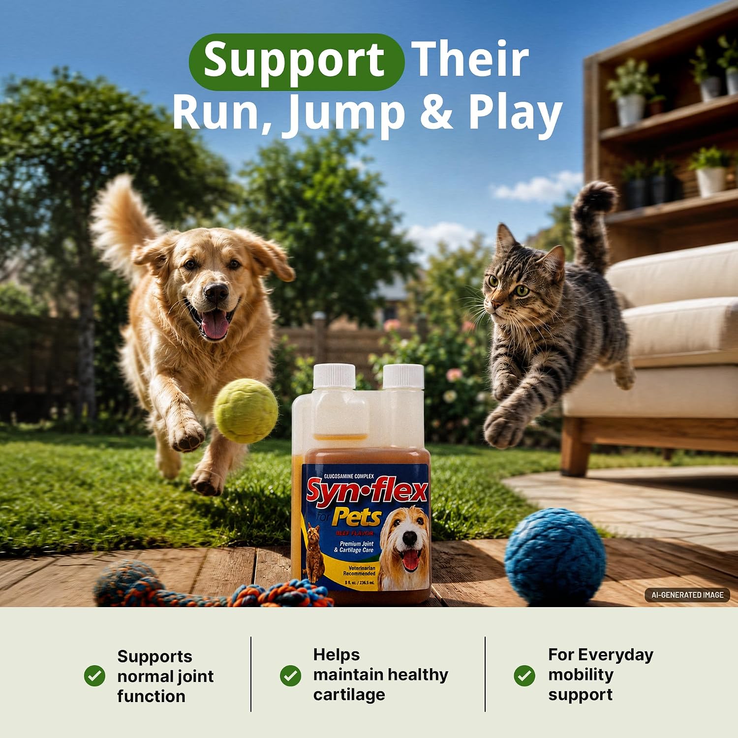 Synflex Concentrated 8oz Joint Supplement Bottle | Glucosamine Chondroitin Liquid for Dogs & Cats | Boswellia Yucca Manganese | Beef Flavor | Made