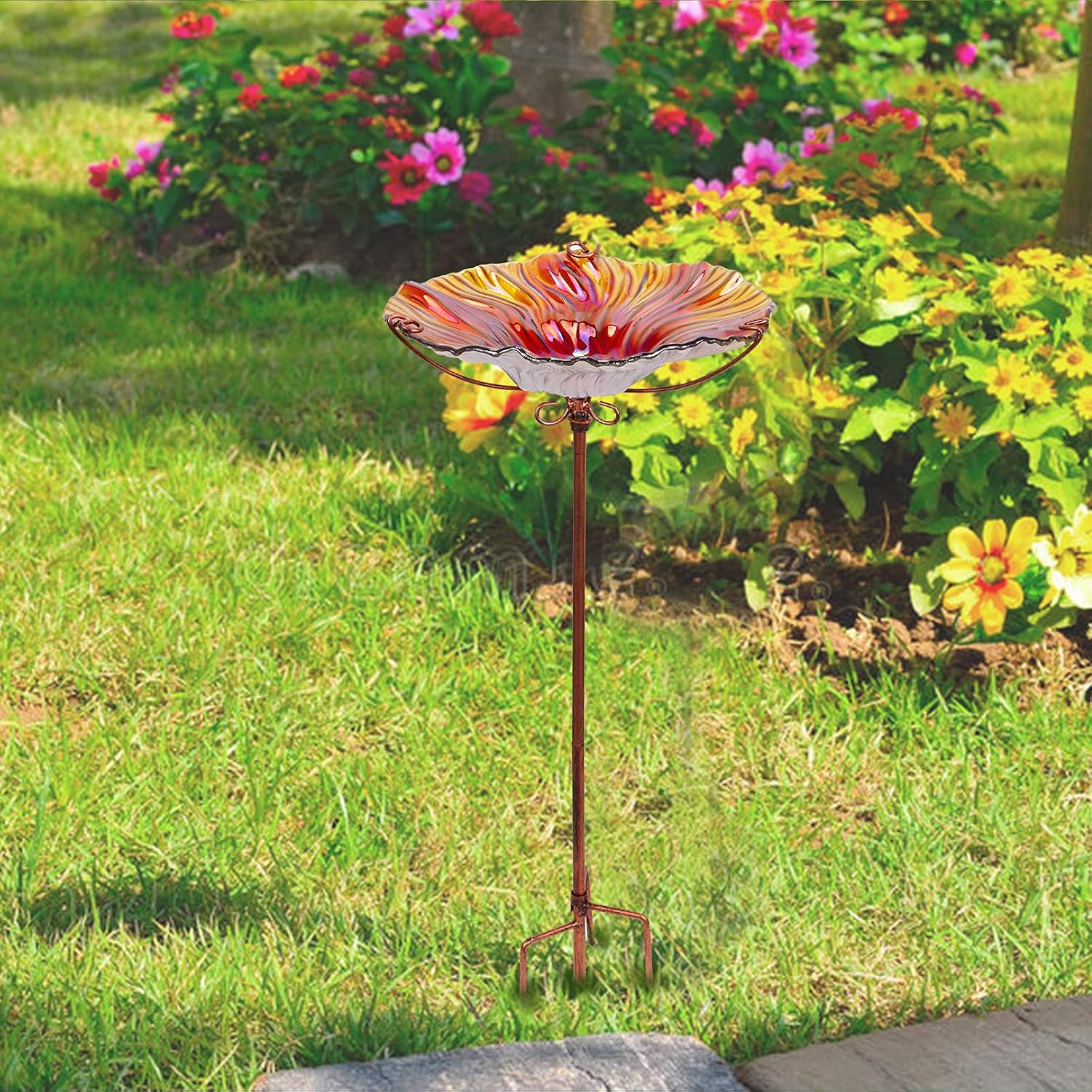 MUMTOP Glass Bird Bath for Outside, Blue Bird Feeder Birdbaths for Oudoors