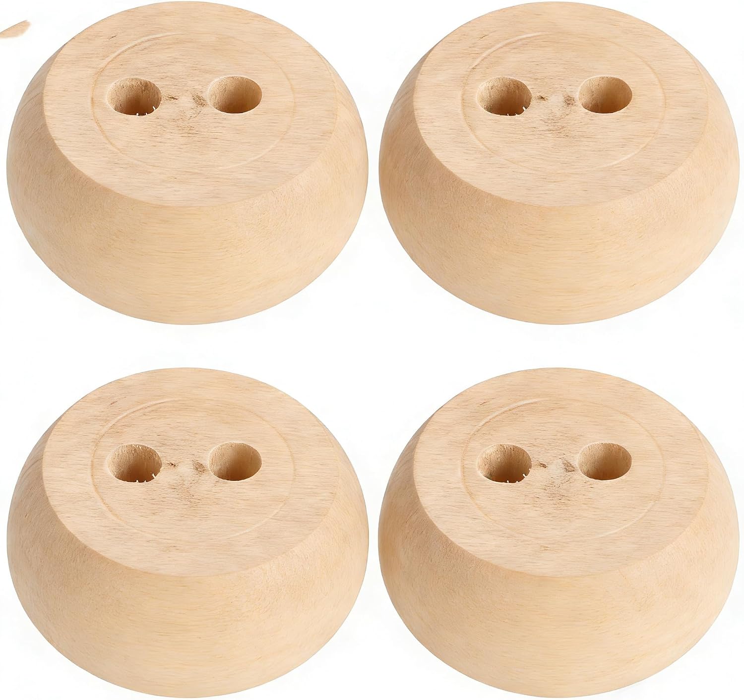 Pack of 4 Walnut Furniture Legs Round Bun Feet 2" Tall Wood Sofa Legs Replacement Legs for Cabinet Couch Chair Dresser