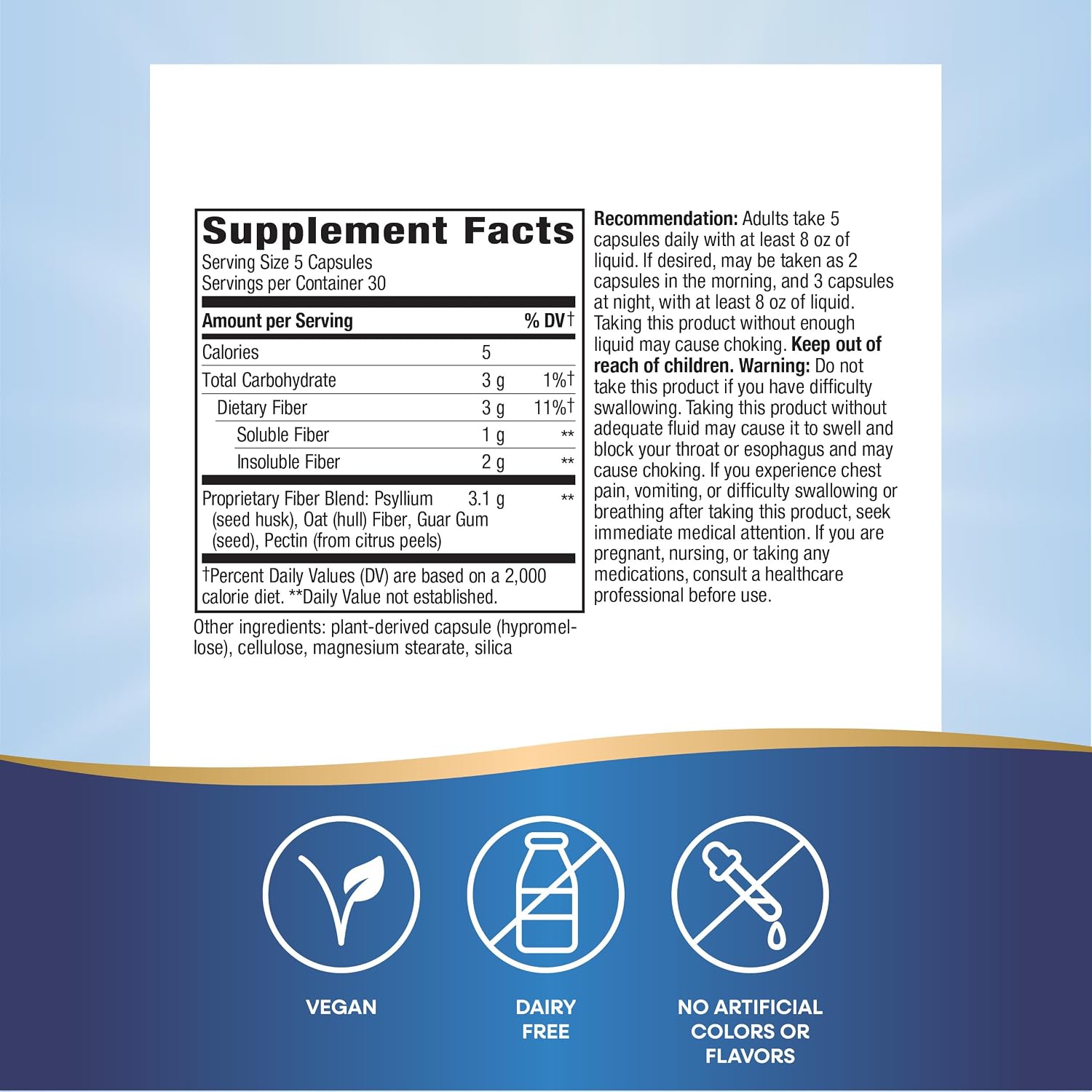 Nature's Way Fiber Fusion Daily Capsules, Digestive Health Support*, 150 ct | 3.1 g per Serving, Proprietary Fiber Blend, Psyllium Husk Capsules with Oat Bran, Guar Gum, Pectin, Vegan