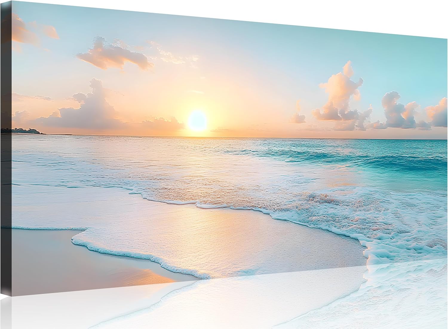 TutuBeer 3 Panel Beach Canvas Wall Art for Home Decor Blue Sea Sunset White Beach Painting the Picture Print on Canvas Seascape the Pictures for Home Decor Decoration,Ready to Hang
