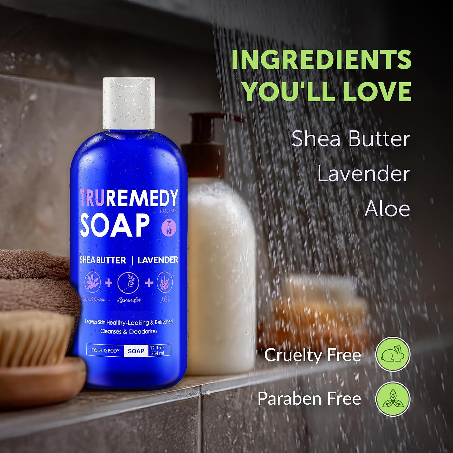 Truremedy Naturals 12 oz Tea Tree Oil Body Wash - Invigorating Tea Tree Soap with Peppermint, Aloe, Eucalyptus, Coconut and Olive Oil - Refreshing Body Wash for Men and Women - Shower Gel Cleanser
