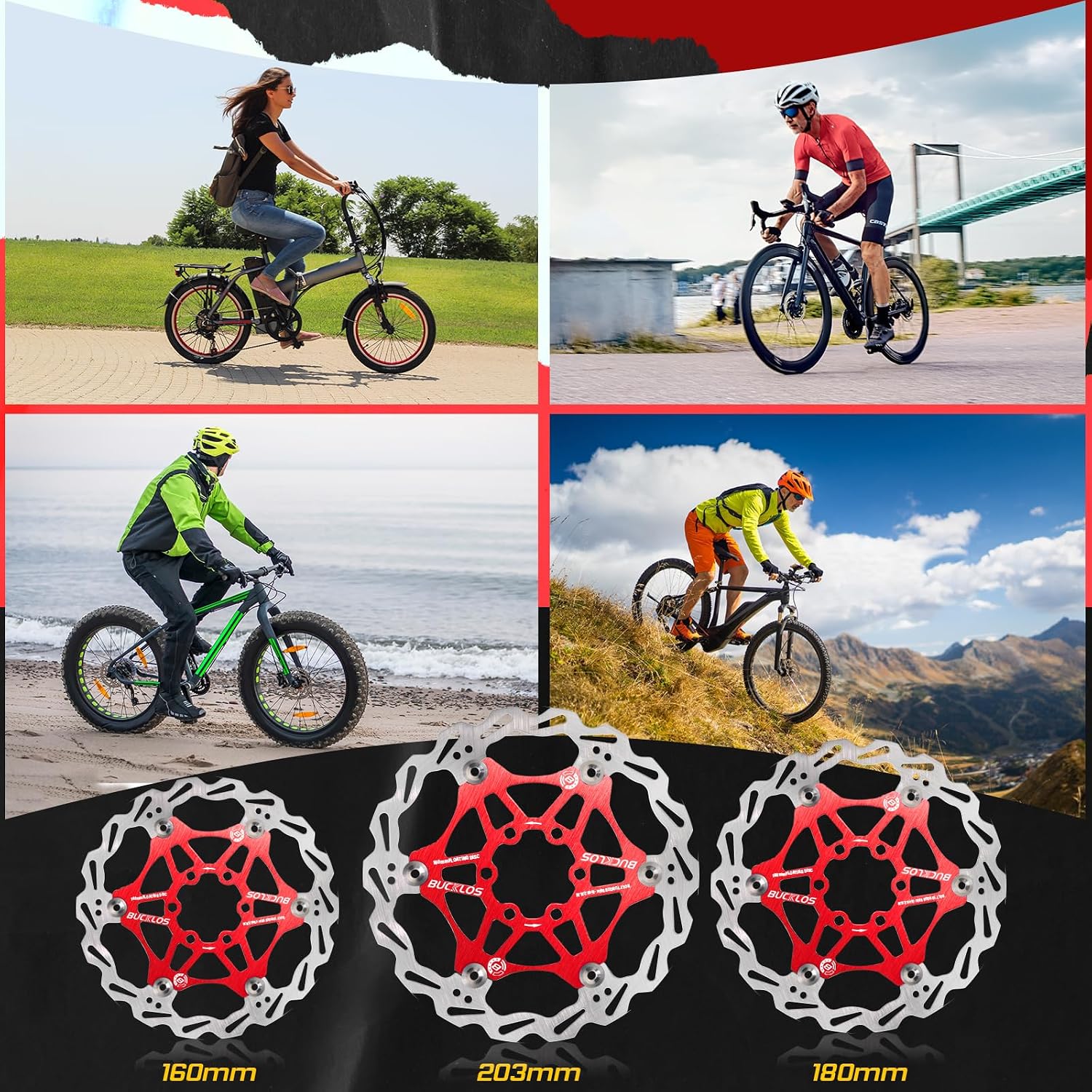 BUCKLOS 160mm 180mm 203mm Floating Disc Brake Rotor, Stainless Steel MTB Brakes Rotors with 6PC Bolts