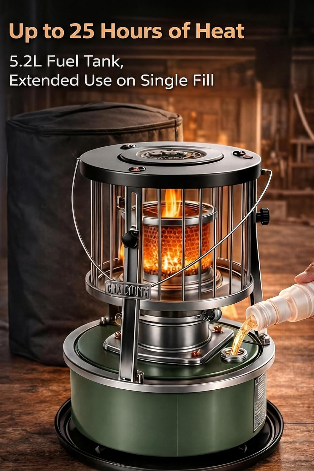 Zunate Portable Kerosene Heater Indoor 2.6KW, Non Electric 2 in 1 Stove with 5.2L Tank, Adjustable Height, Stainless Steel