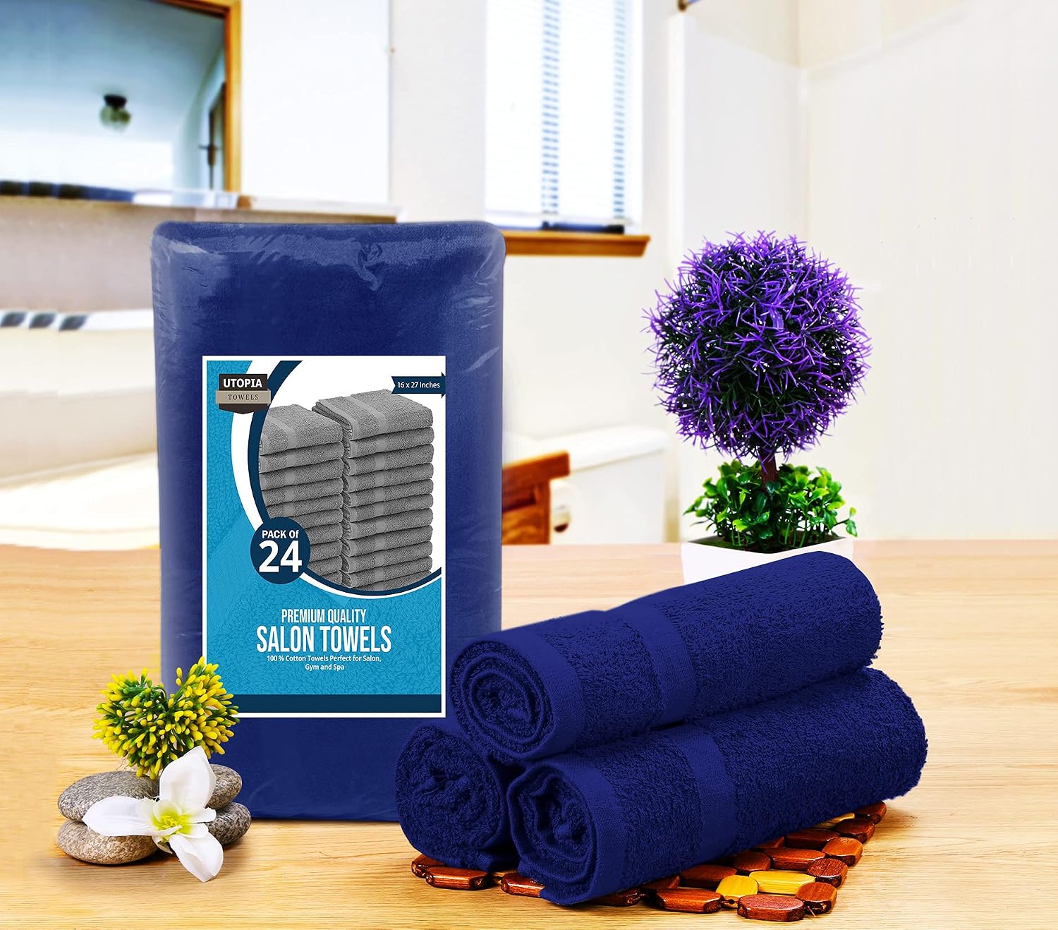 Utopia Towels Salon Towels, Pack of 24, 16x27 in, 100% Cotton, White | Highly Absorbent Lightweight Cotton Salon Towels for Hand, Gym & Beauty Care - Soft, Ideal for Spa & Home Hair Care