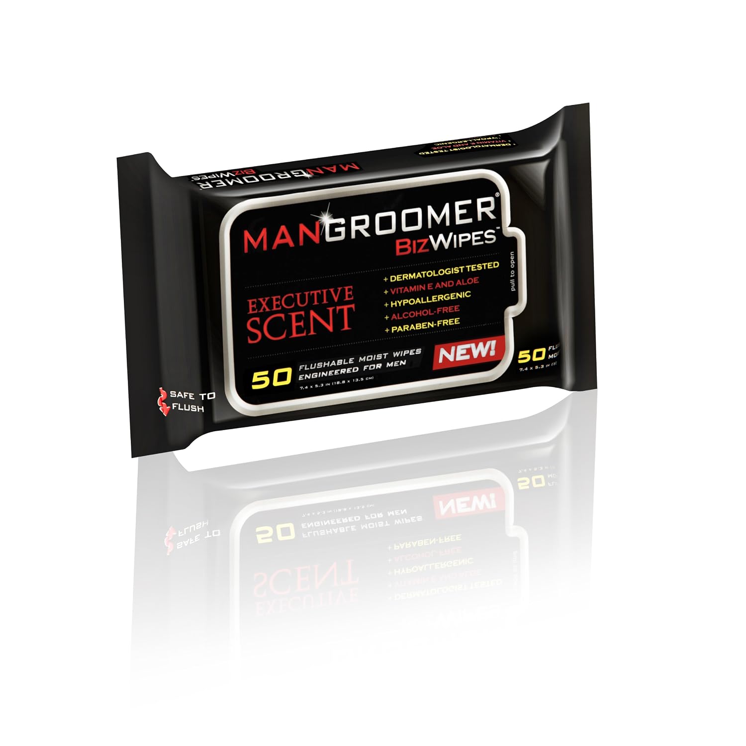 MANGROOMER Biz Wipes Flushable Moist Personal Wipes Engineered for Men, Executive Scent, 50 Wipes (Pack of 6), 300 Count