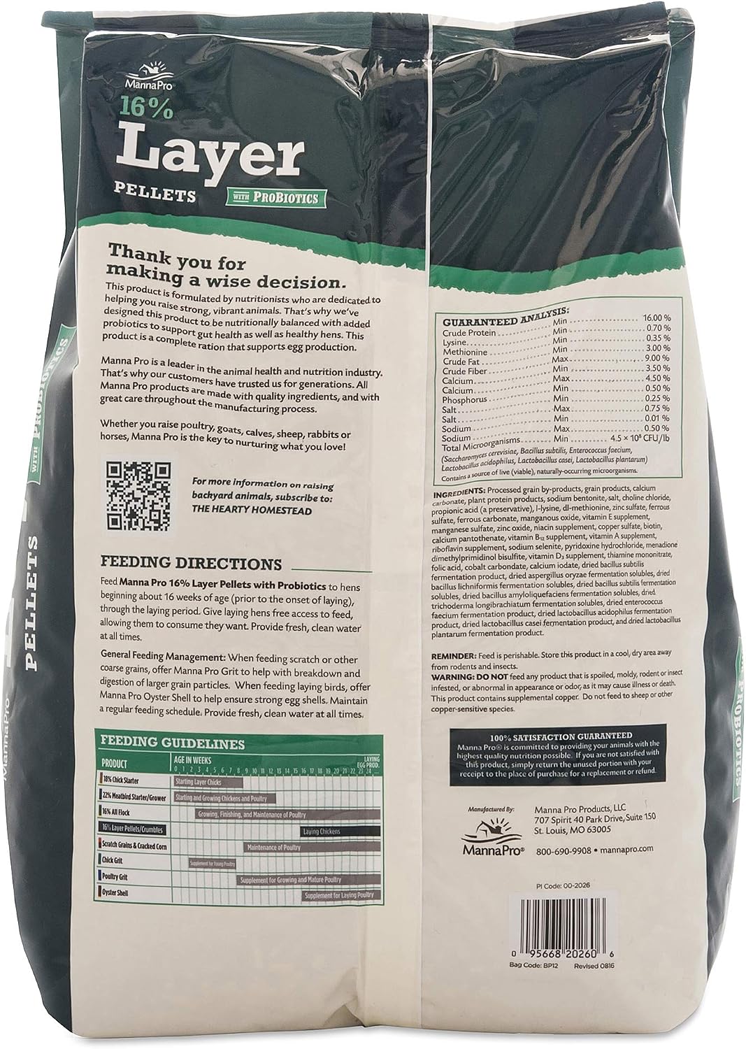 Manna Pro Layer Crumbles Chicken Feed, 16% Protein, Digestive Aid, 8 lb Bag | Complete Feed for Laying Hens, 16% Protein Formula, Added Probiotics, Supports Egg Production & Digestion