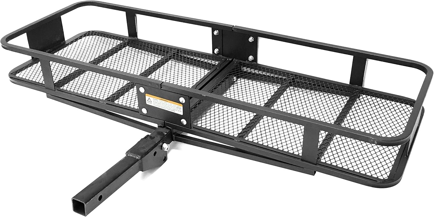MaxxHaul 70103 500 lb. Capacity Steel Hitch Mount Folding Cargo Carrier Mesh Basket Fits 2 inch Hitch Receiver 60 x 21 x 6.5 in For Car SUV Pickup