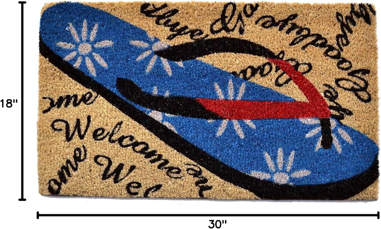 Welcome Goodbye Flip Flop Vinyl Backed Coir Doormat, 30 by 18 by 1/2-Inch