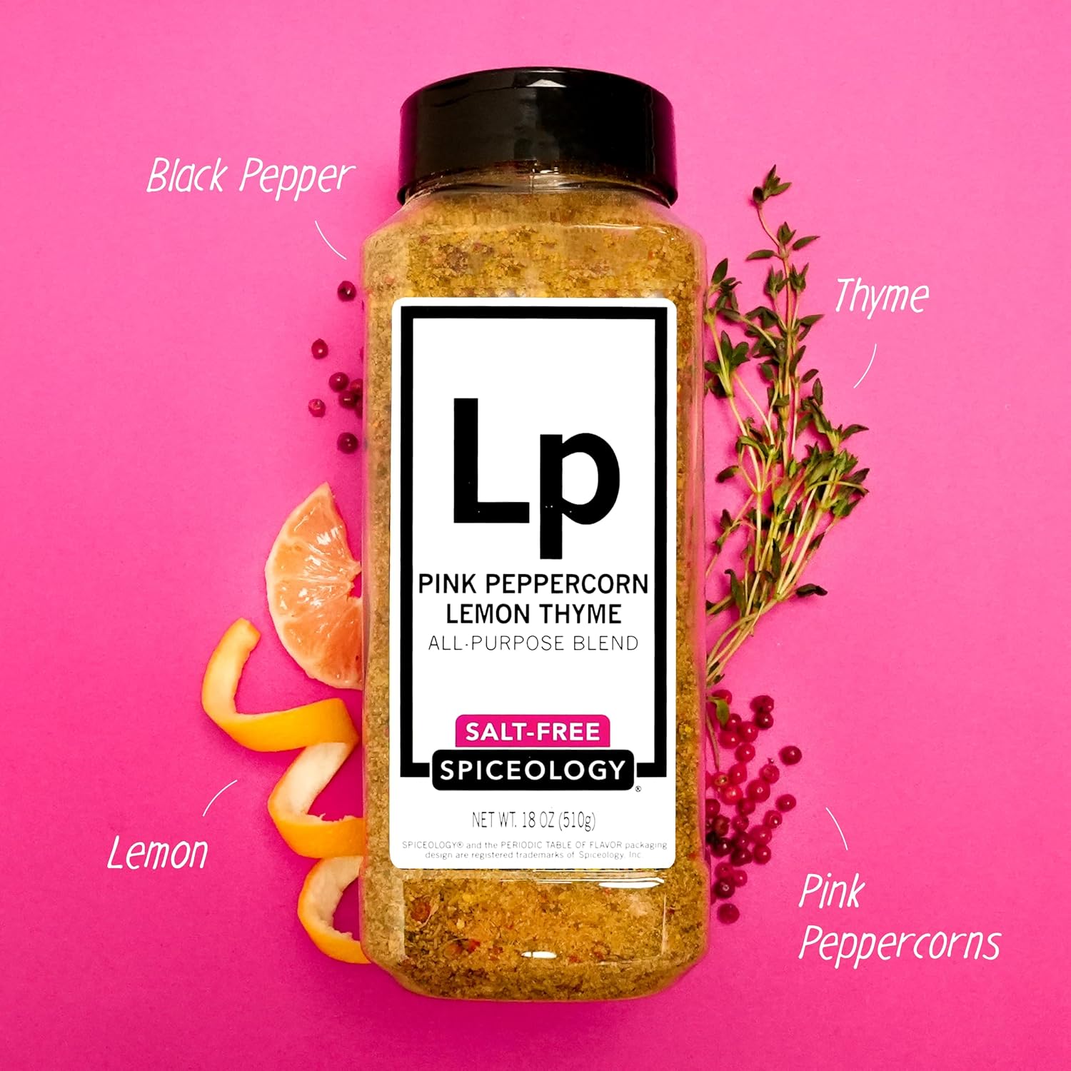 Spiceology Pink Peppercorn Lemon Thyme Seasoning, 5.4 oz | Use On: Chicken, Salmon, Shrimp, Potatoes, Butter, Vegetables, Salad Dressing, Lemon Pepper Seasoning, Vegetable Seasoning