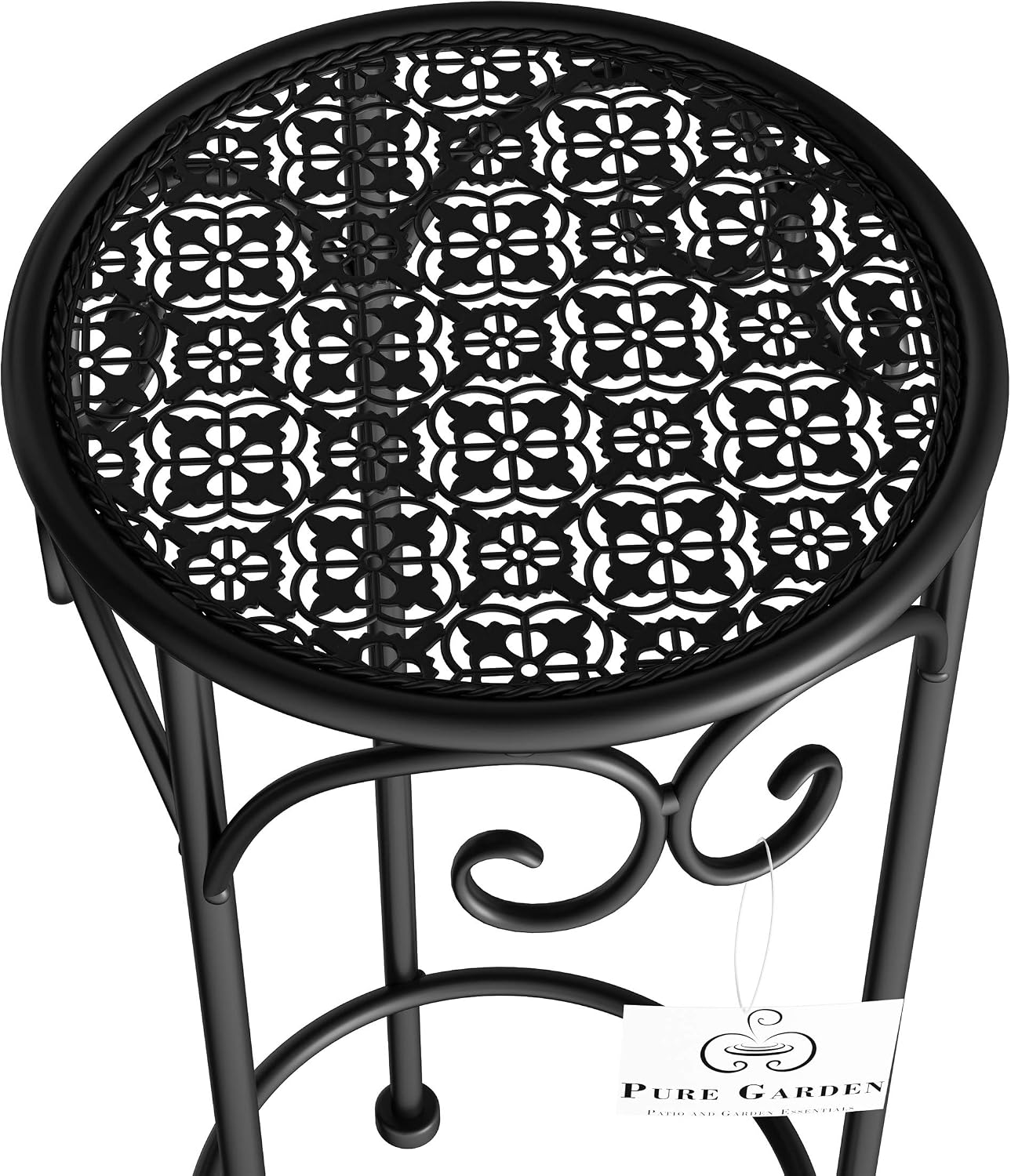 Pure Garden Plant Stand 3-Tier Vertical Shelf Indoor or Outdoor Folding Wrought Iron Home Garden Display with Laser Cut Shelves (Antique White)