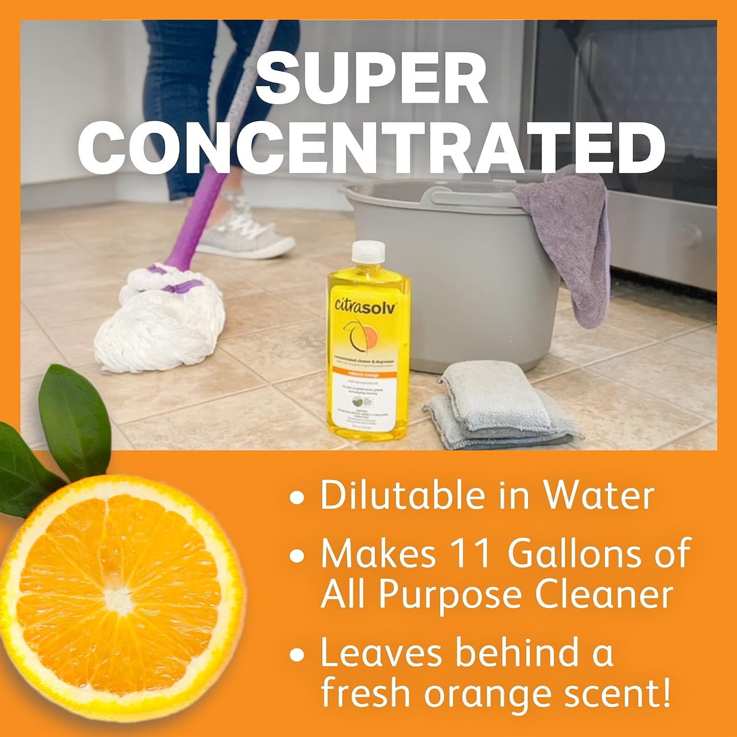 Citra Solv Concentrated Cleaner & Degreaser, Deodorizer, Home & Outdoor, Adhesive Remover, Paint Thinner, Natural Orange Oil, Valencia Orange 8 Fl Oz