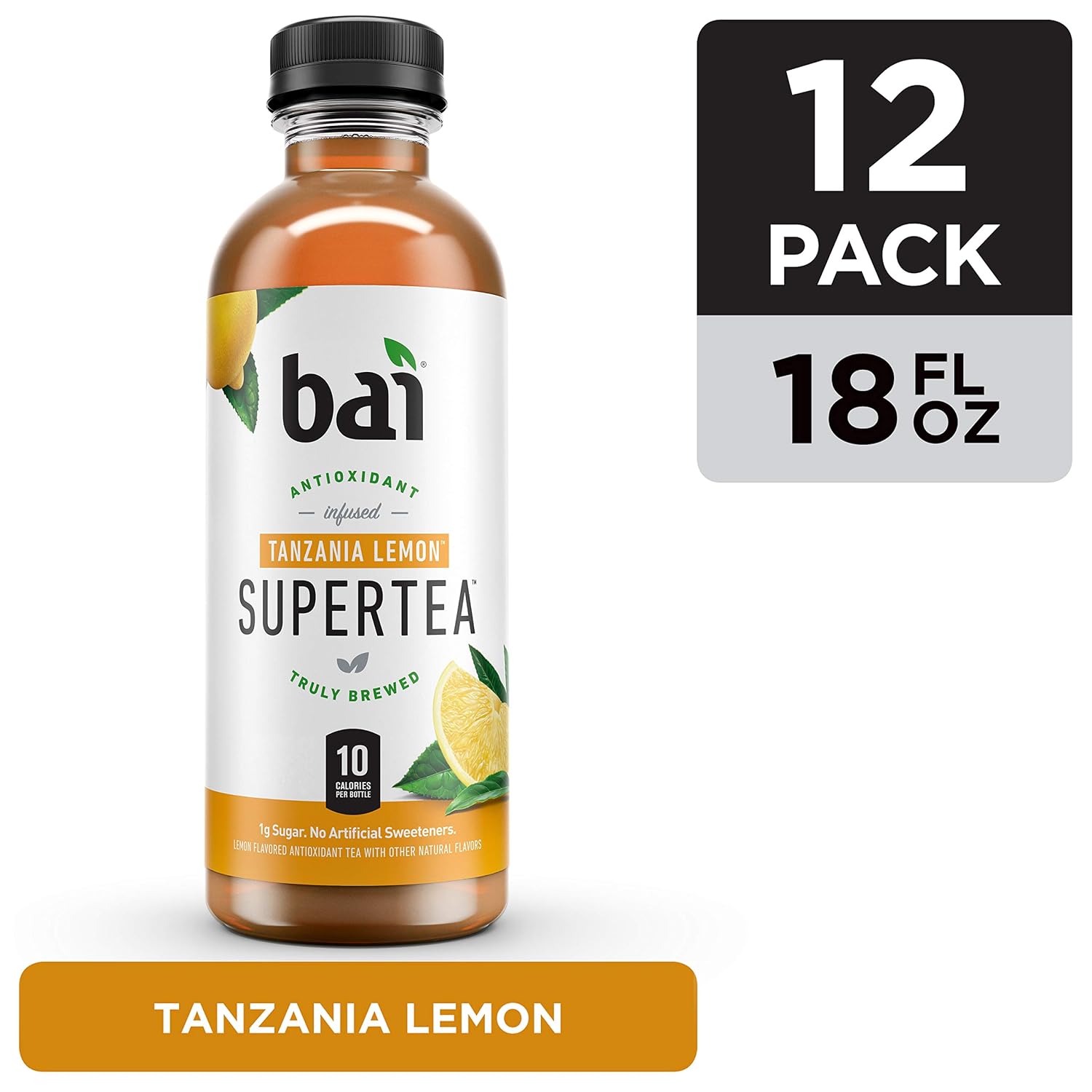 Bai Iced Tea, Narino Peach, Antioxidant Infused Supertea, Crafted with Real Tea (Black Tea, White Tea), 18 Fluid Ounce Bottles, 12 count